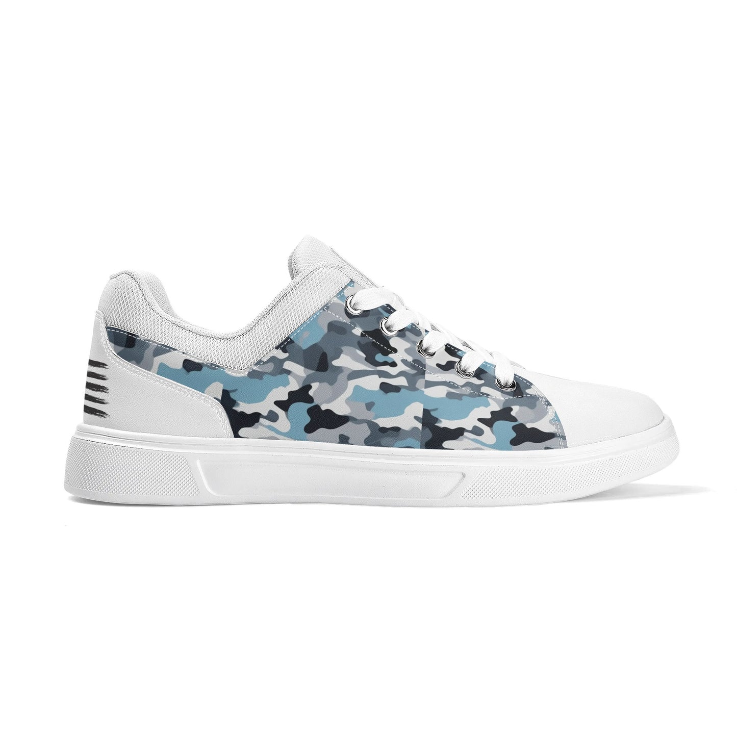 Camouflage PU Leather Low Top Skateboard Shoes with Flag Graphic - NocturnalExpressions