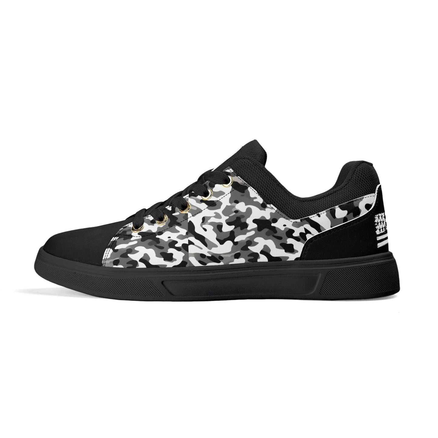 Camouflage PU Leather Low Top Skateboard Shoes with Flag Graphic - NocturnalExpressions