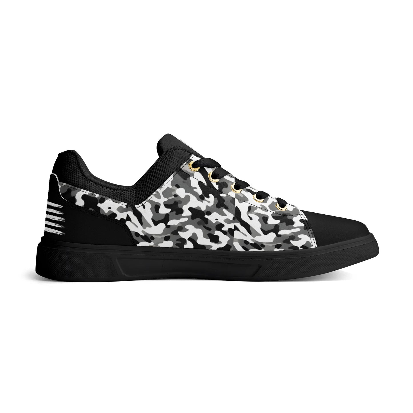 Camouflage PU Leather Low Top Skateboard Shoes with Flag Graphic - NocturnalExpressions