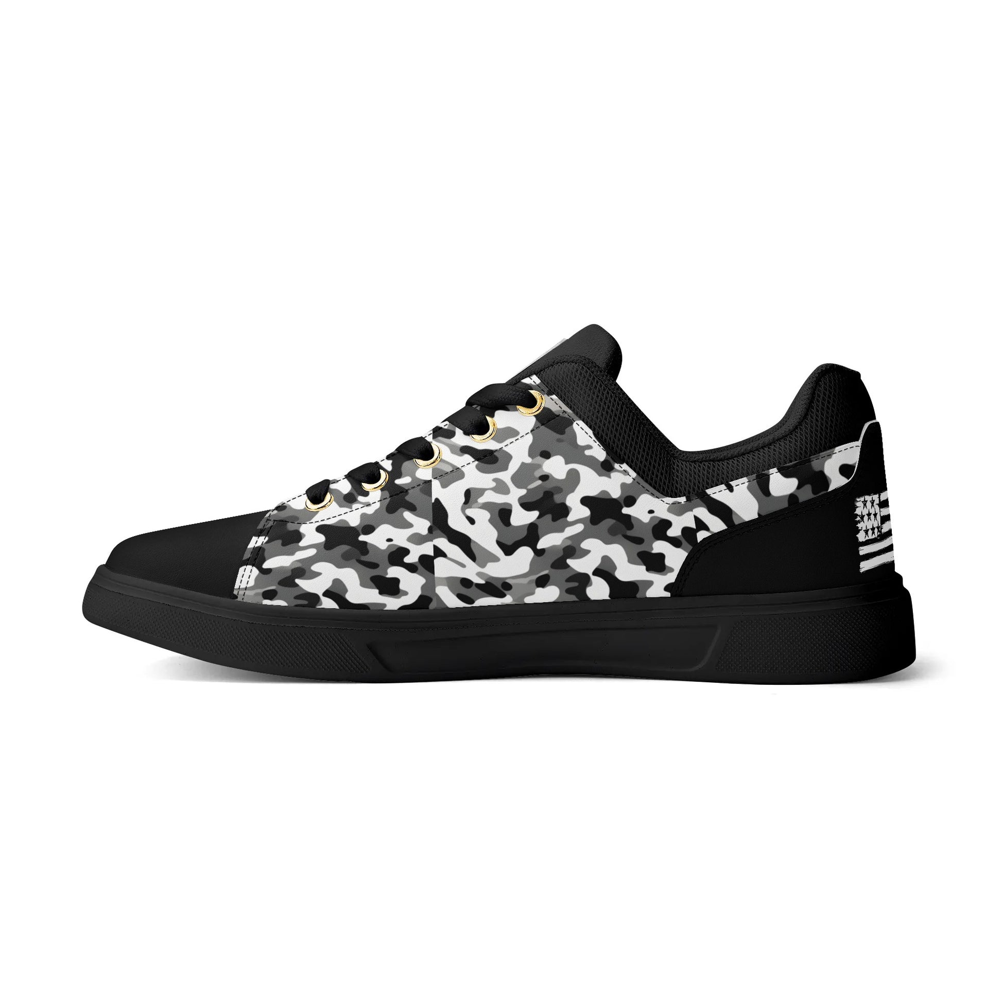 Camouflage PU Leather Low Top Skateboard Shoes with Flag Graphic - NocturnalExpressions