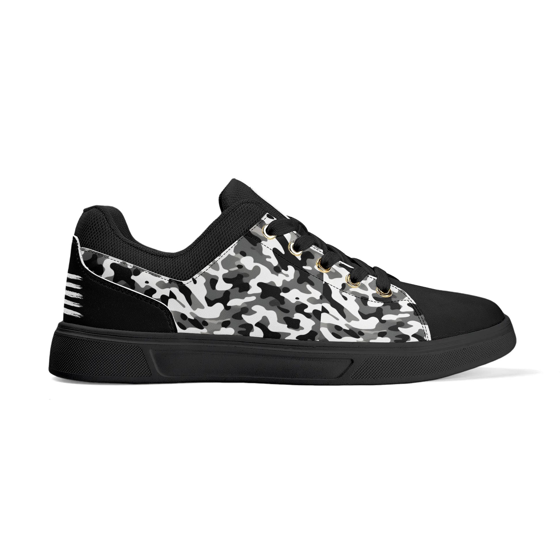 Camouflage PU Leather Low Top Skateboard Shoes with Flag Graphic - NocturnalExpressions