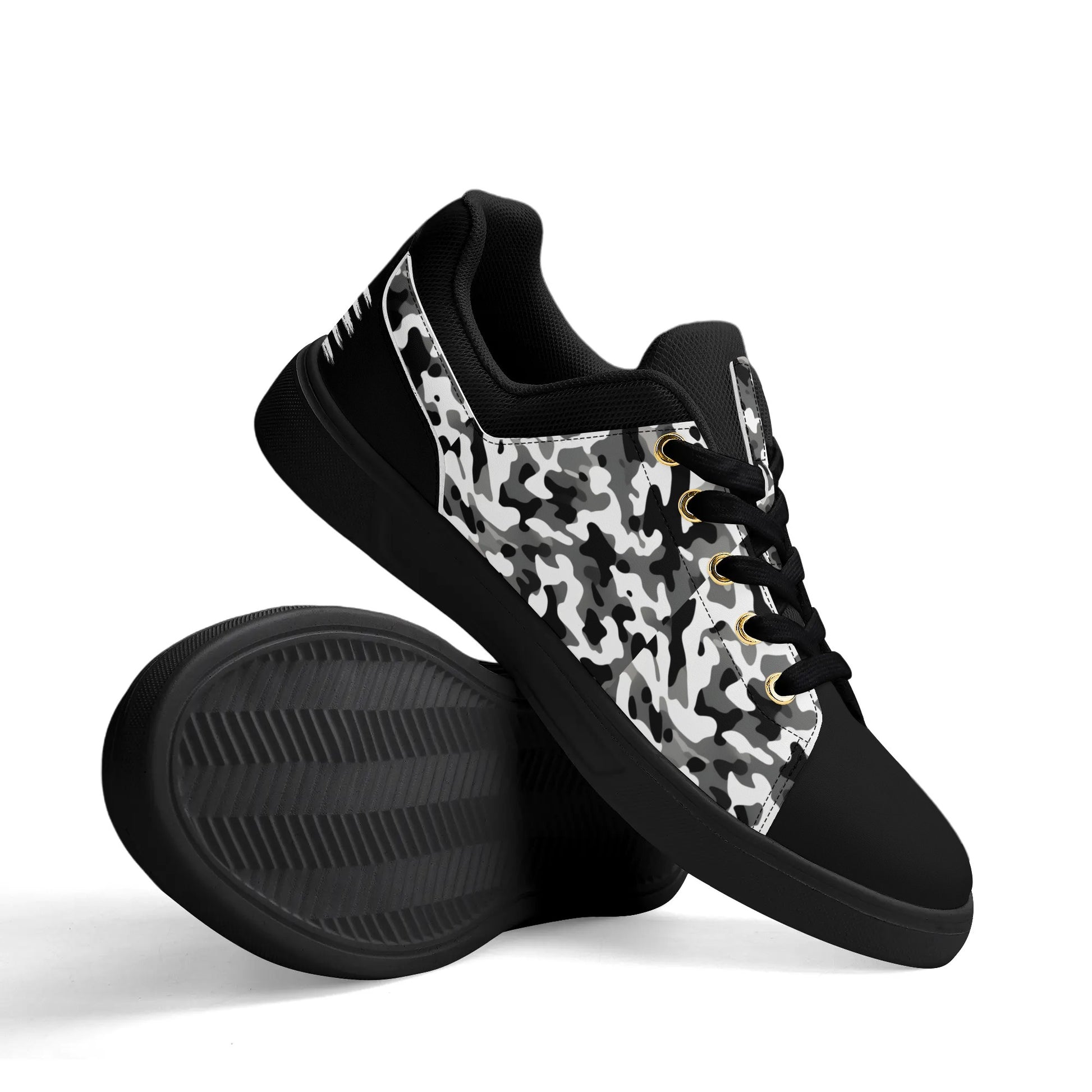 Camouflage PU Leather Low Top Skateboard Shoes with Flag Graphic - NocturnalExpressions