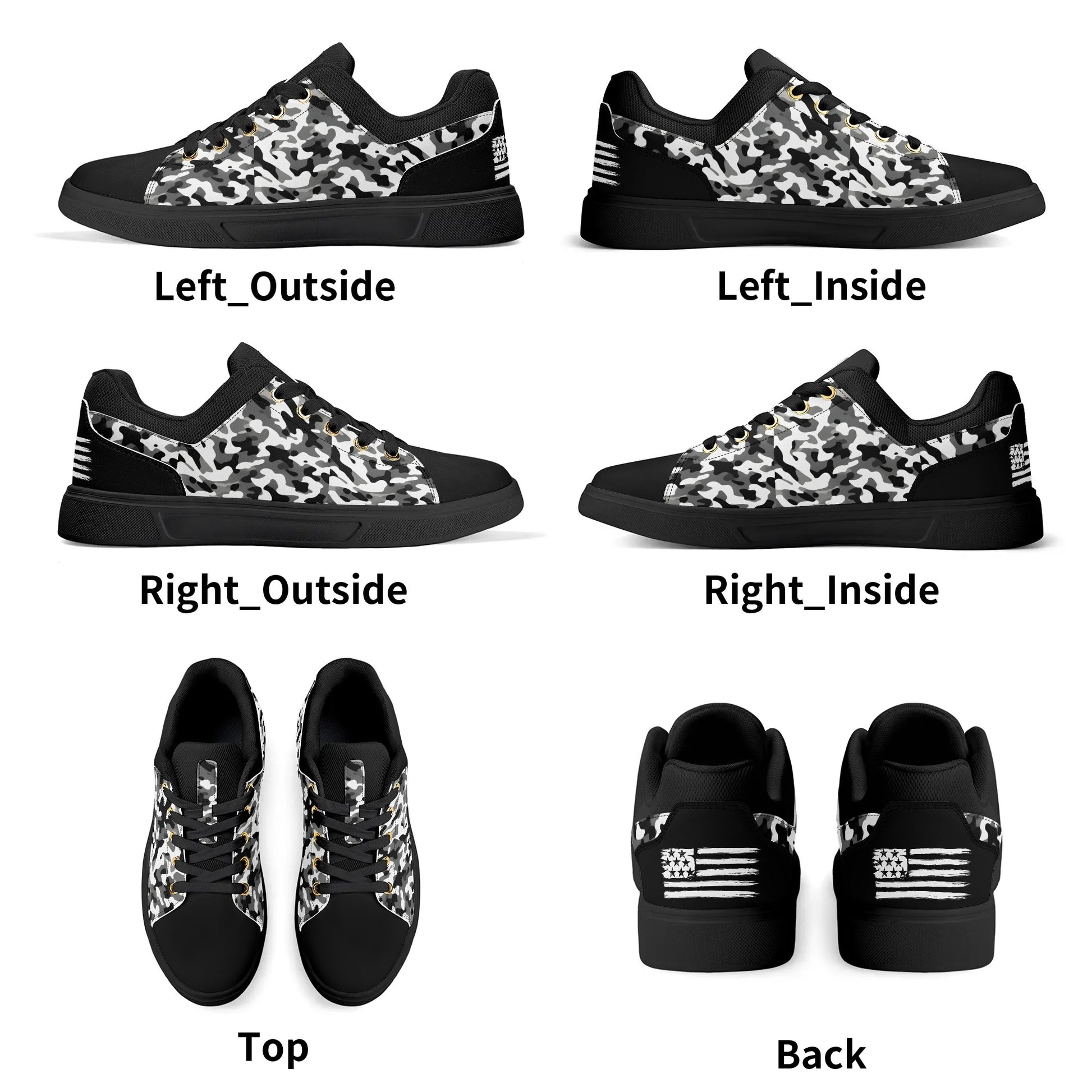 Camouflage PU Leather Low Top Skateboard Shoes with Flag Graphic - NocturnalExpressions