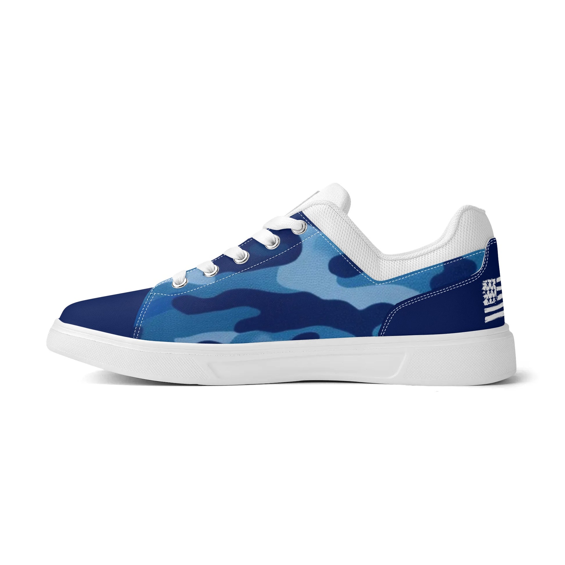 Camouflage PU Leather Low Top Skateboard Shoes with Flag Graphic - NocturnalExpressions