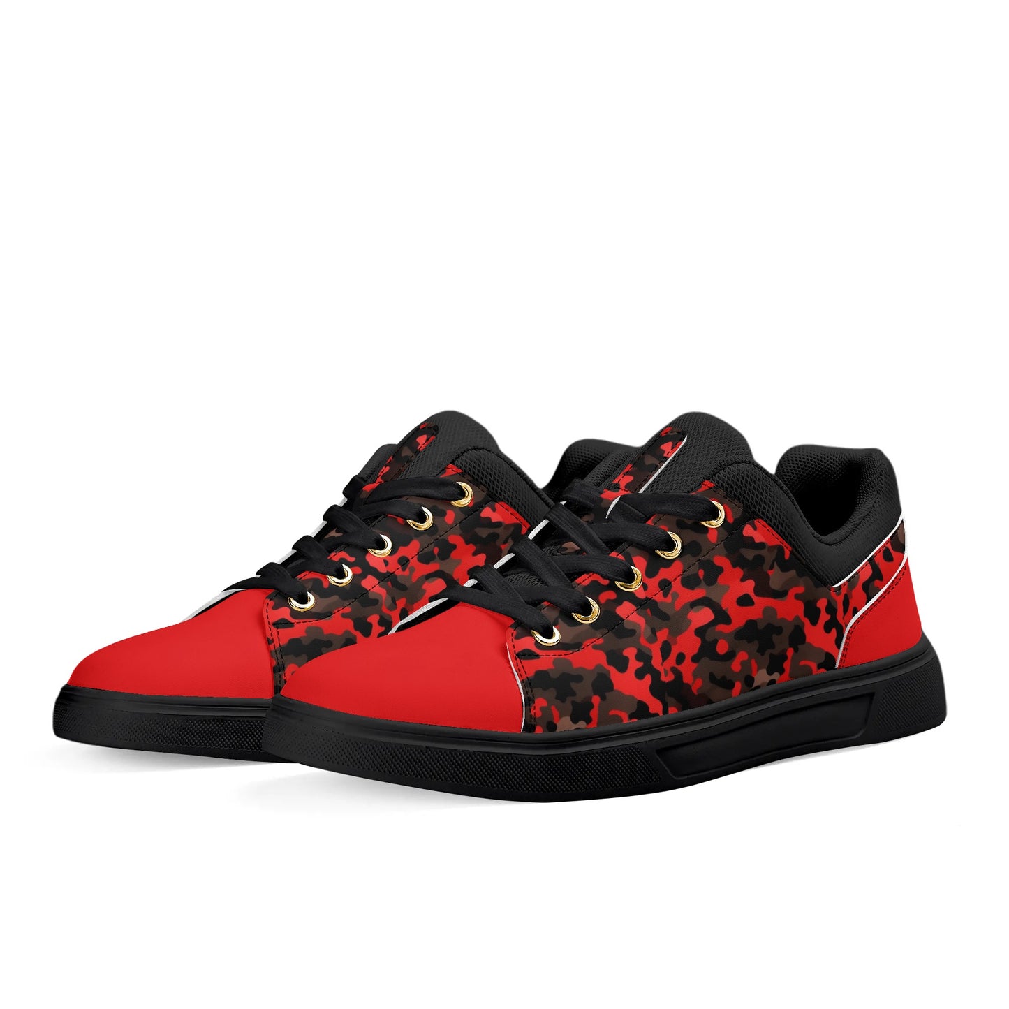 Camouflage PU Leather Low Top Skateboard Shoes with Flag Graphic - NocturnalExpressions