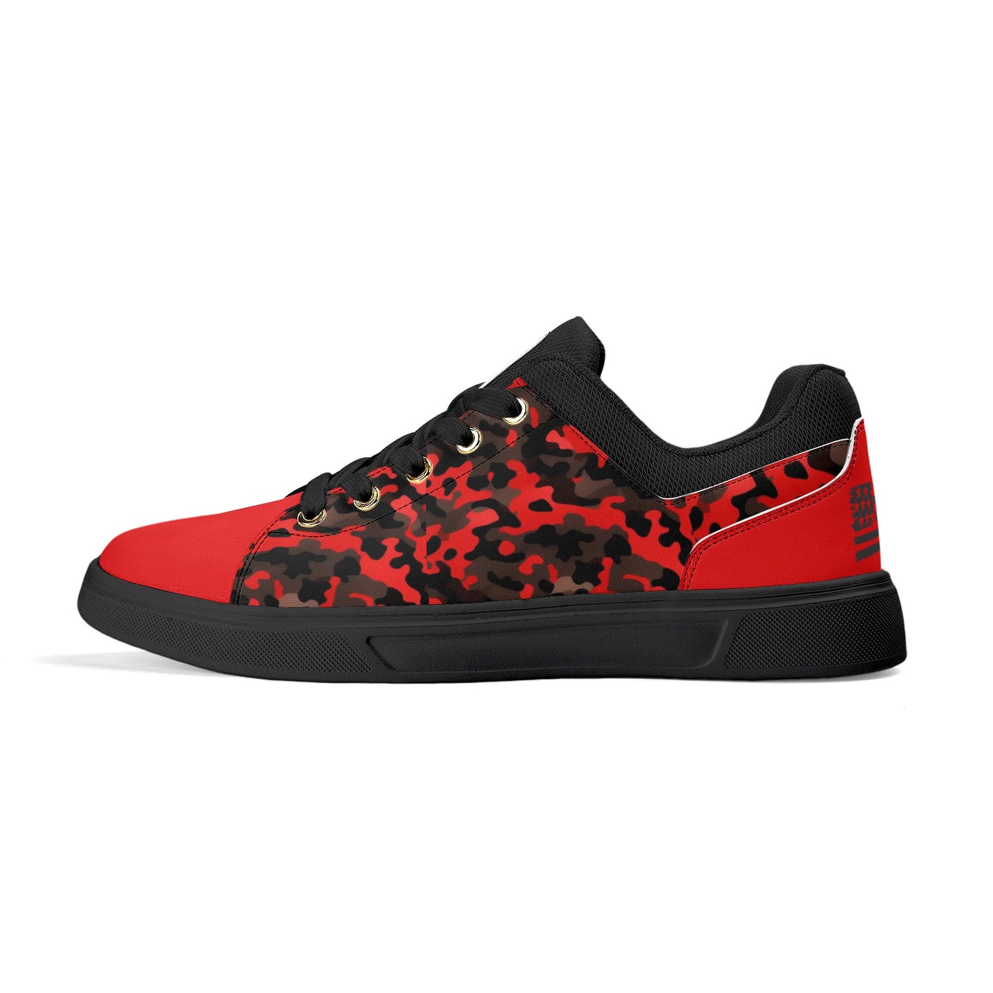 Camouflage PU Leather Low Top Skateboard Shoes with Flag Graphic - NocturnalExpressions