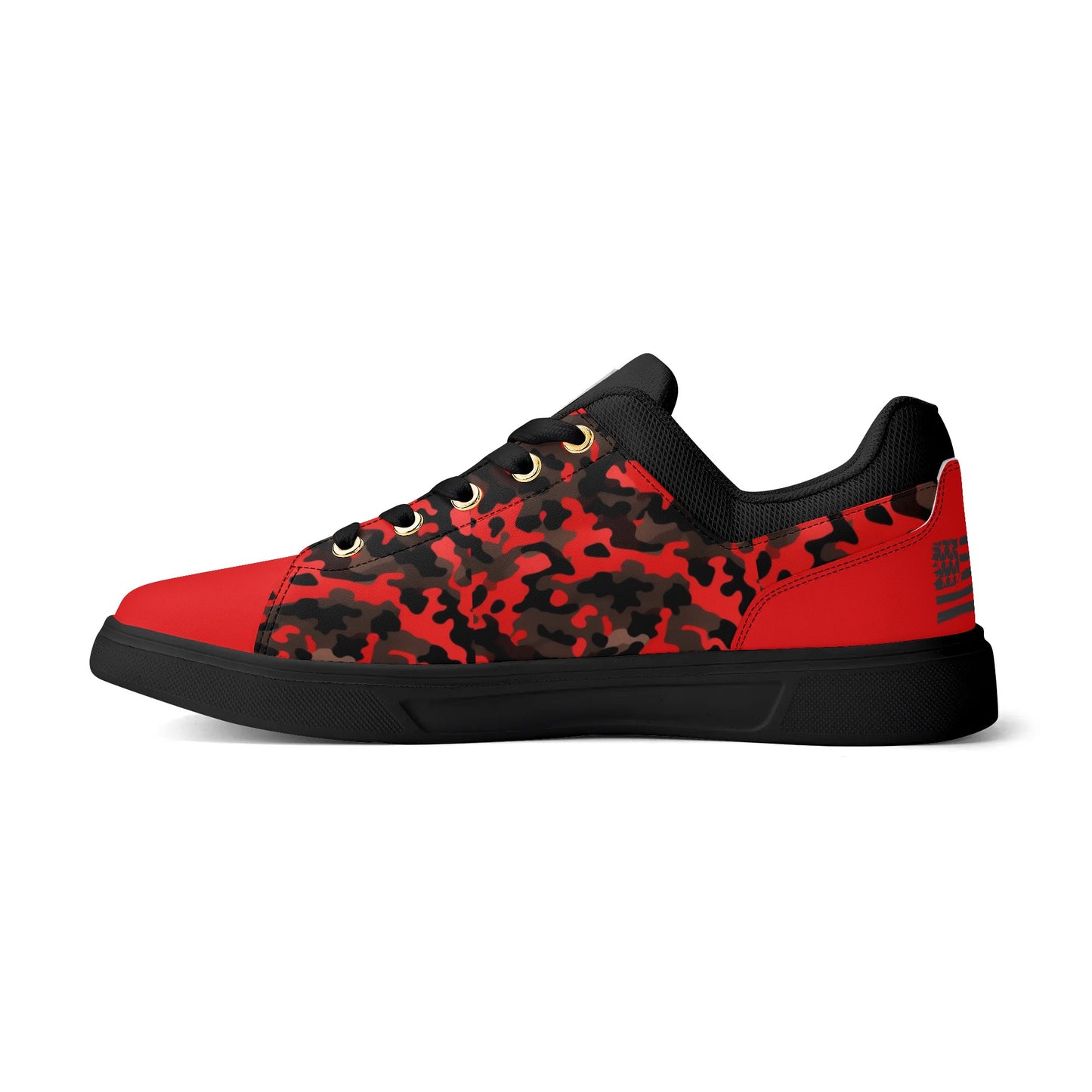 Camouflage PU Leather Low Top Skateboard Shoes with Flag Graphic - NocturnalExpressions