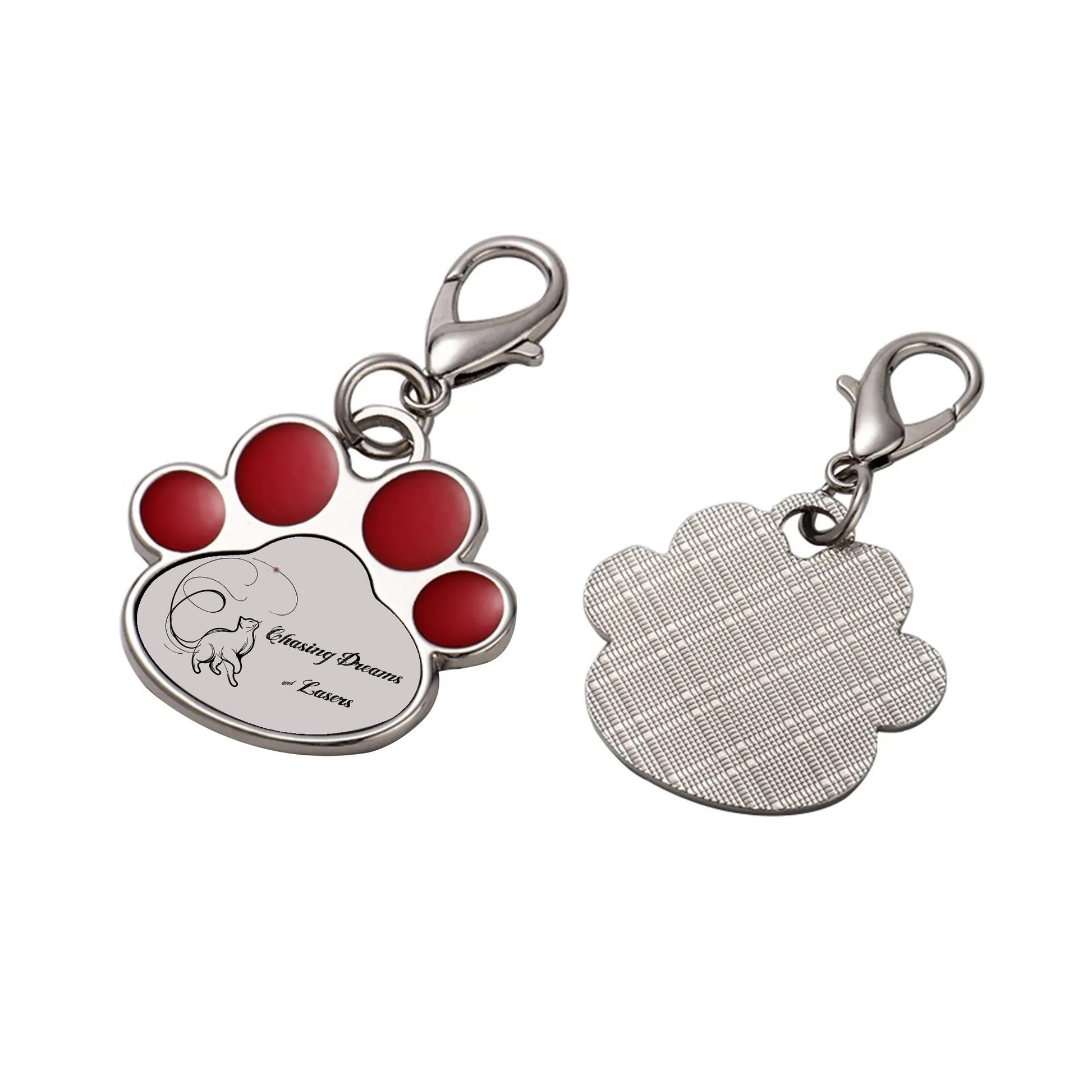 Chasing Dreams & Lasers Typographical Art Printed Paw Shaped Pet Tag - NocturnalExpressions