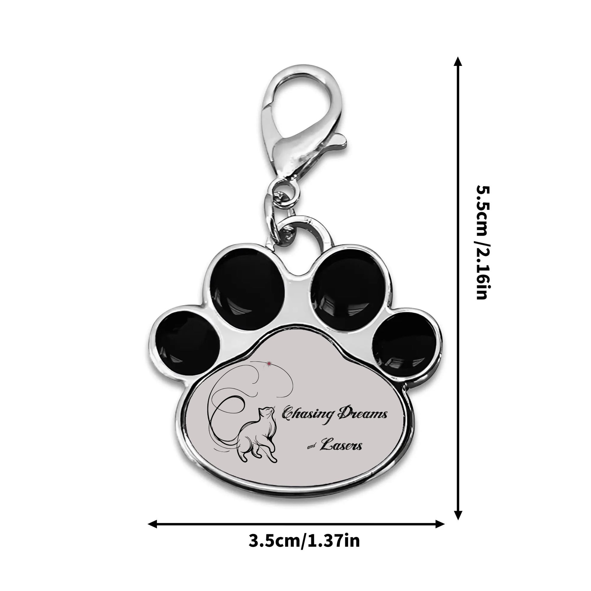 Chasing Dreams & Lasers Typographical Art Printed Paw Shaped Pet Tag - NocturnalExpressions