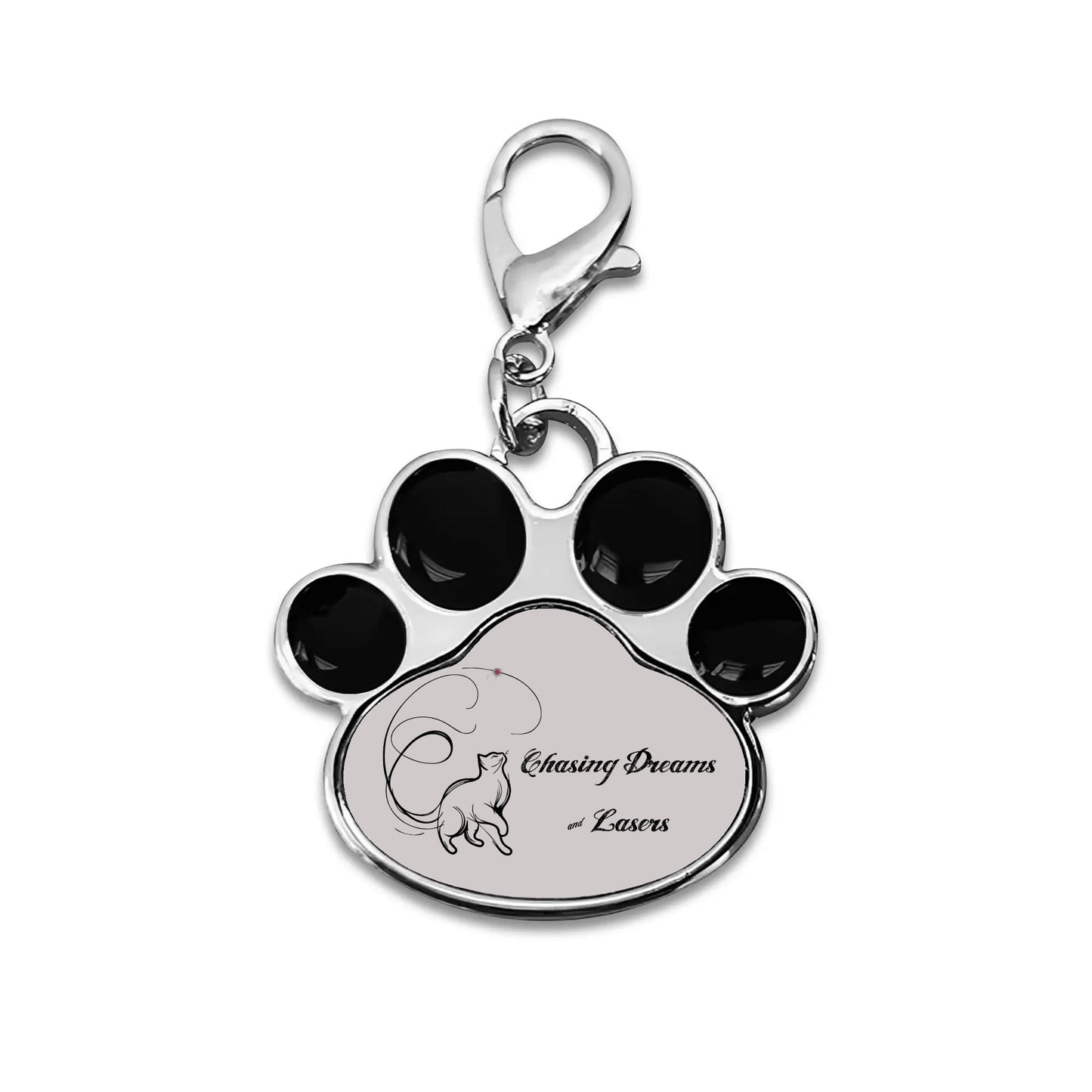 Chasing Dreams & Lasers Typographical Art Printed Paw Shaped Pet Tag - NocturnalExpressions