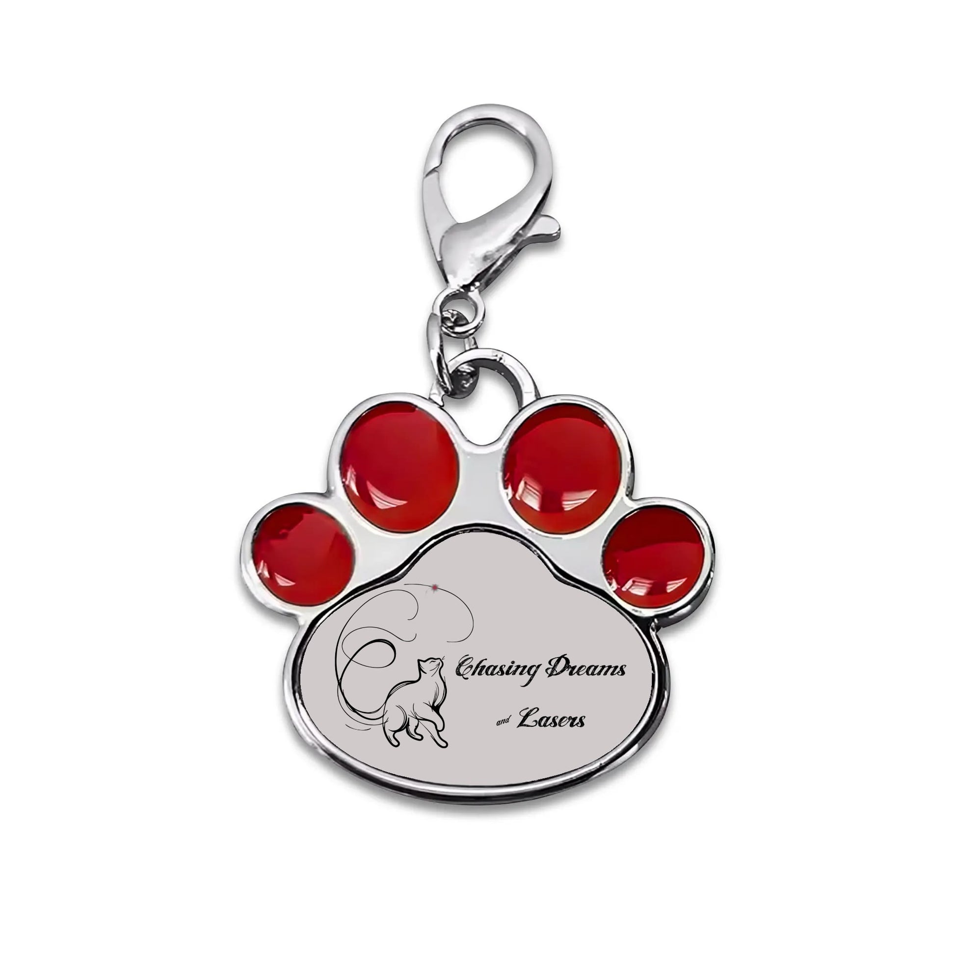 Chasing Dreams & Lasers Typographical Art Printed Paw Shaped Pet Tag - NocturnalExpressions