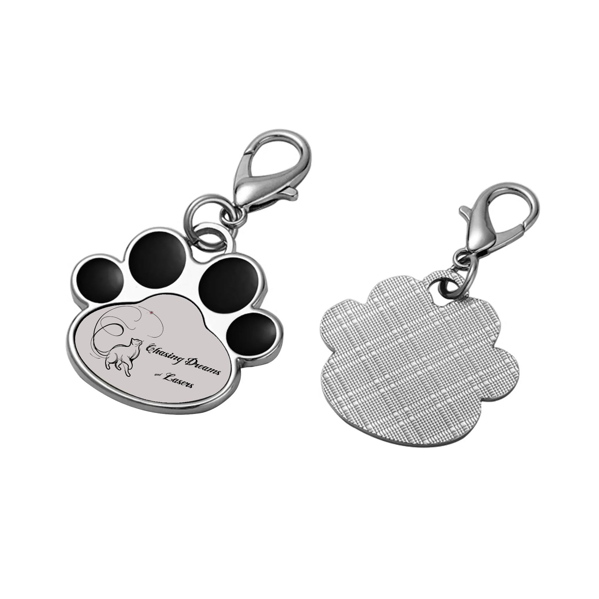 Chasing Dreams & Lasers Typographical Art Printed Paw Shaped Pet Tag - NocturnalExpressions