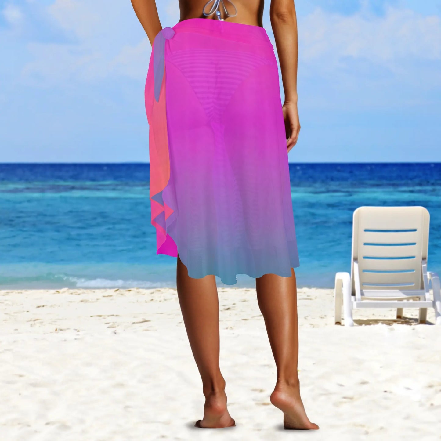 Womens Multicolored Cover-up Wraparound Skirt