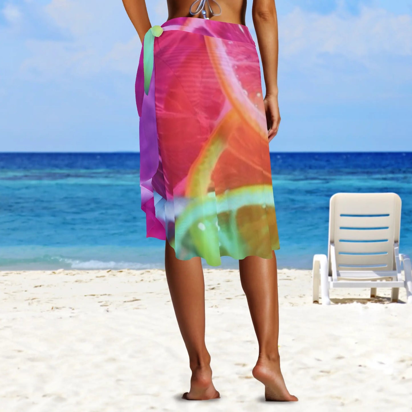 Womens Multicolored Cover-up Wraparound Skirt