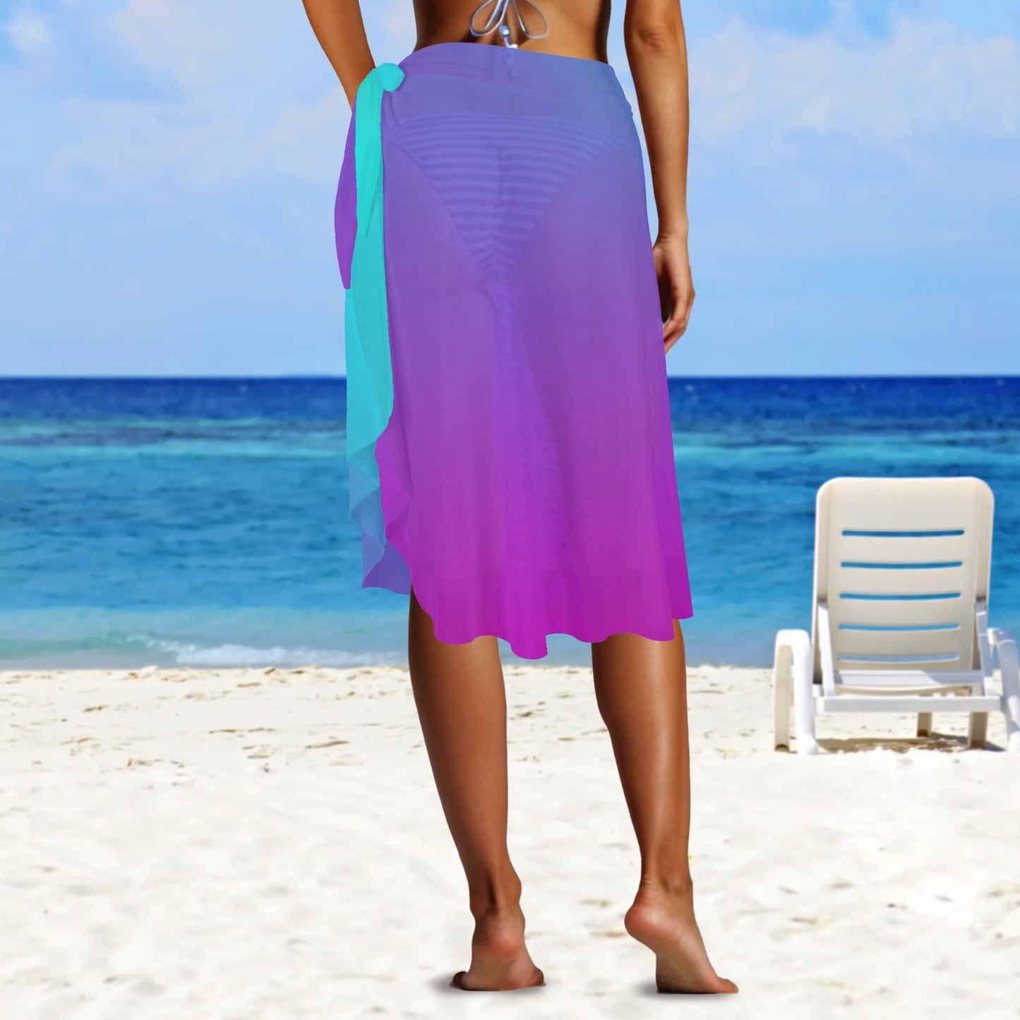 Womens Multicolored Cover-up Wraparound Skirt