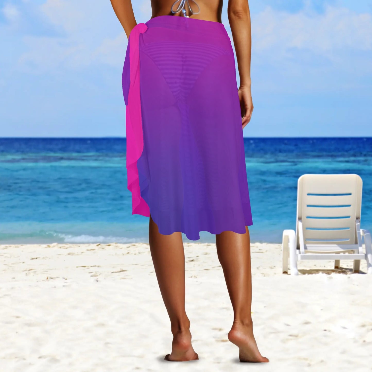 Womens Multicolored Cover-up Wraparound Skirt