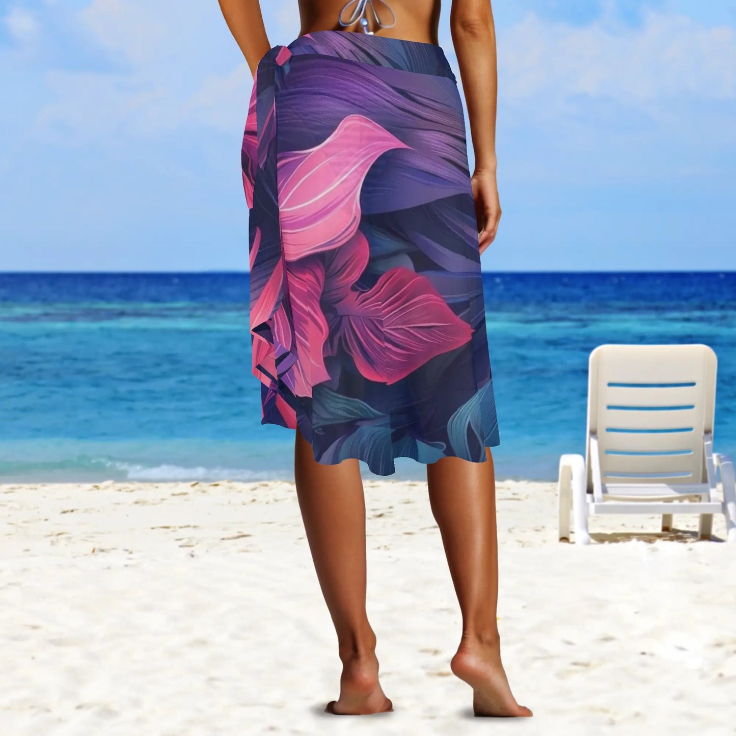 Womens Multicolored Cover-up Wraparound Skirt