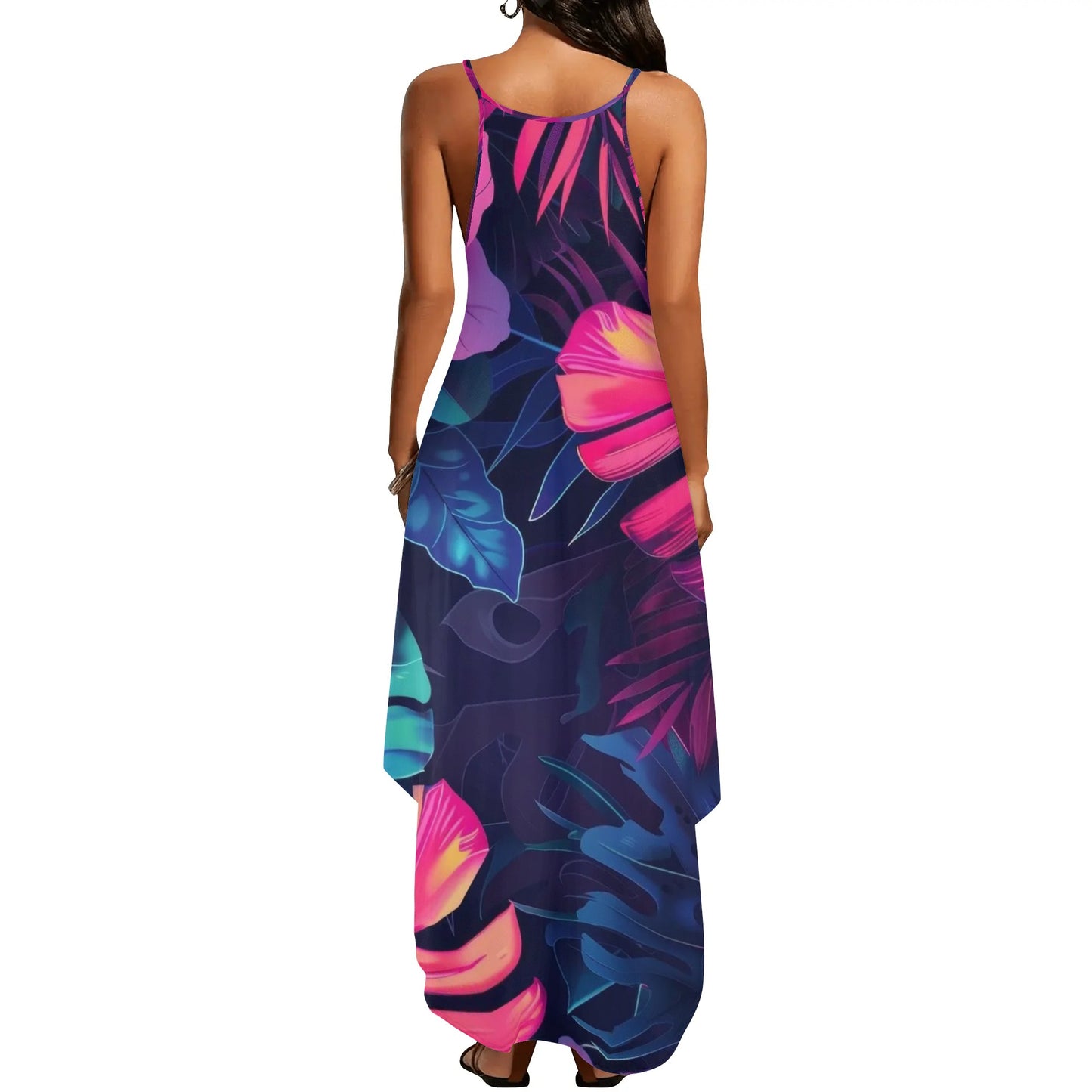 Womens Colorful Island Vibes Spaghetti Strap Long Sundresses