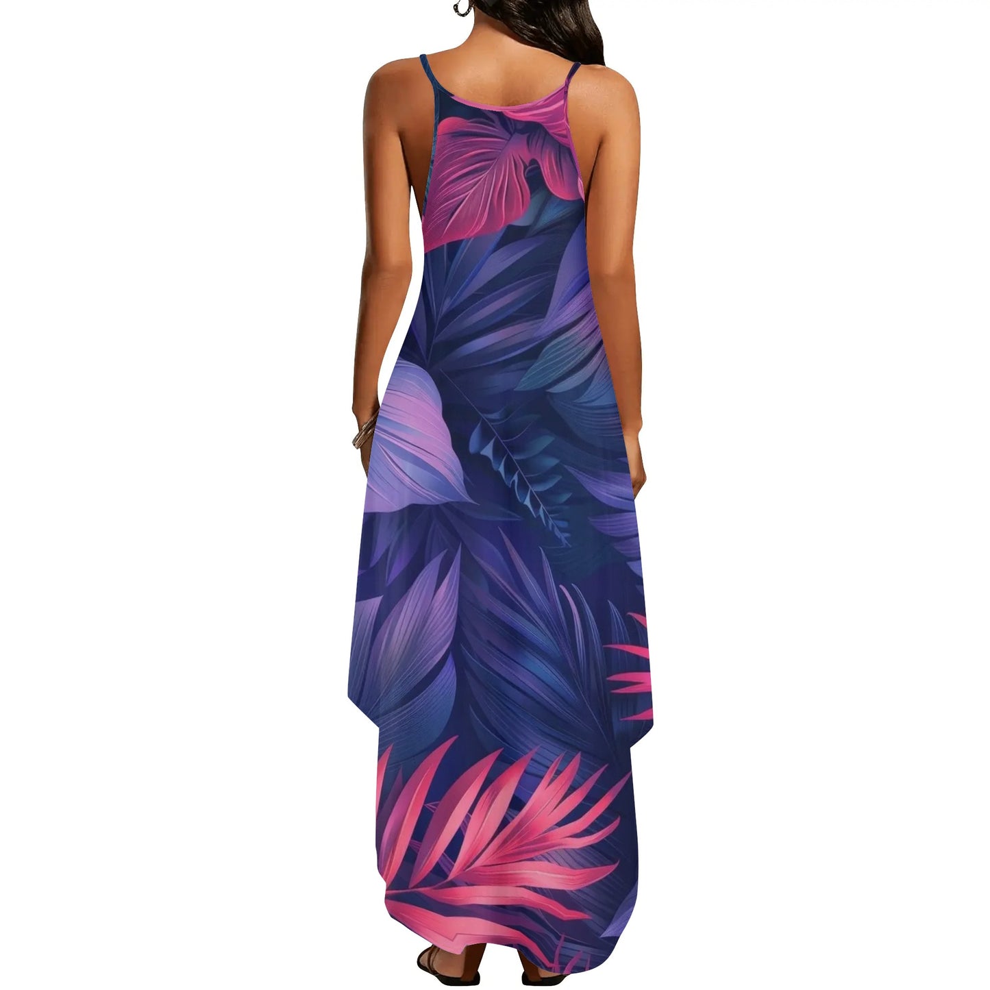 Womens Colorful Island Vibes Spaghetti Strap Long Sundresses