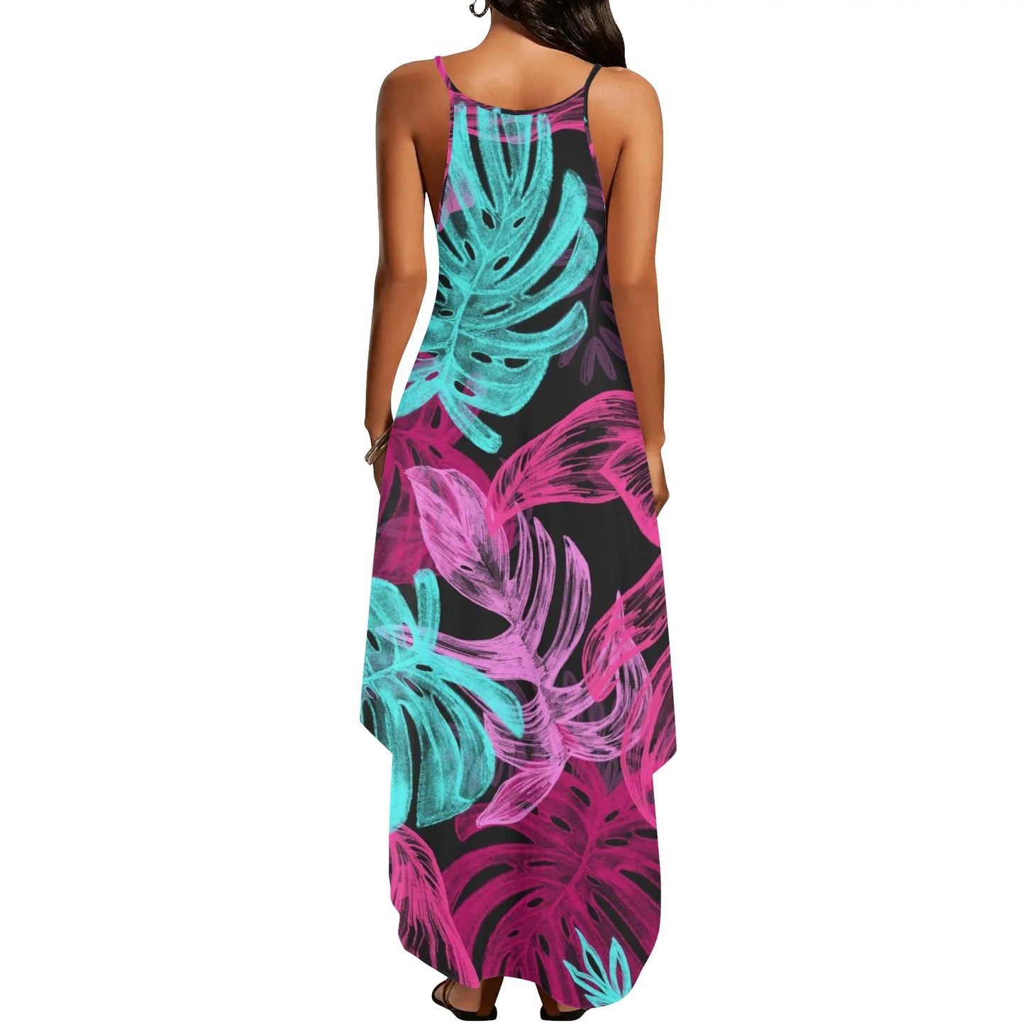 Womens Colorful Island Vibes Spaghetti Strap Long Sundresses