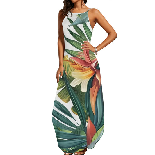 Womens Colorful Island Vibes Spaghetti Strap Long Sundresses