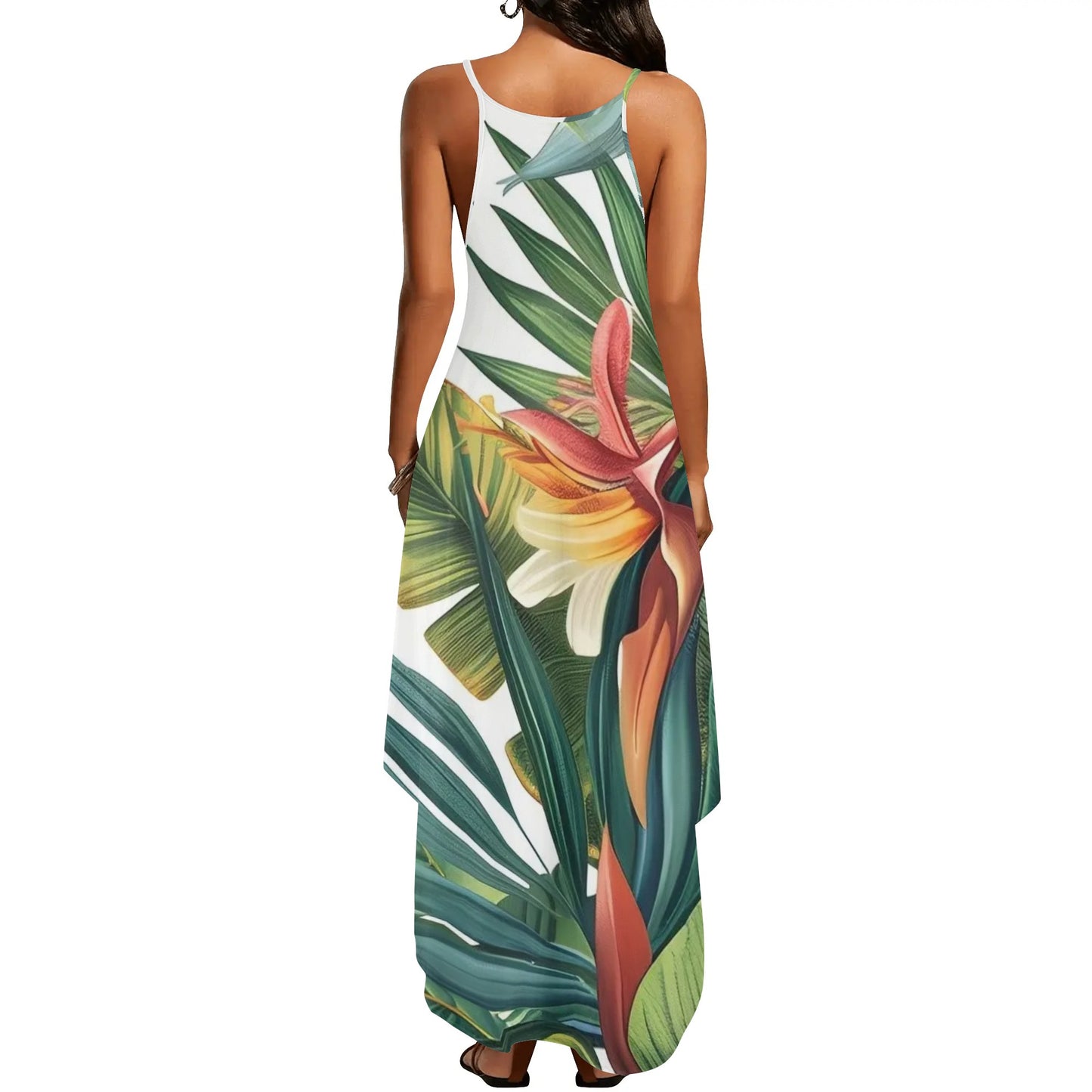 Womens Colorful Island Vibes Spaghetti Strap Long Sundresses