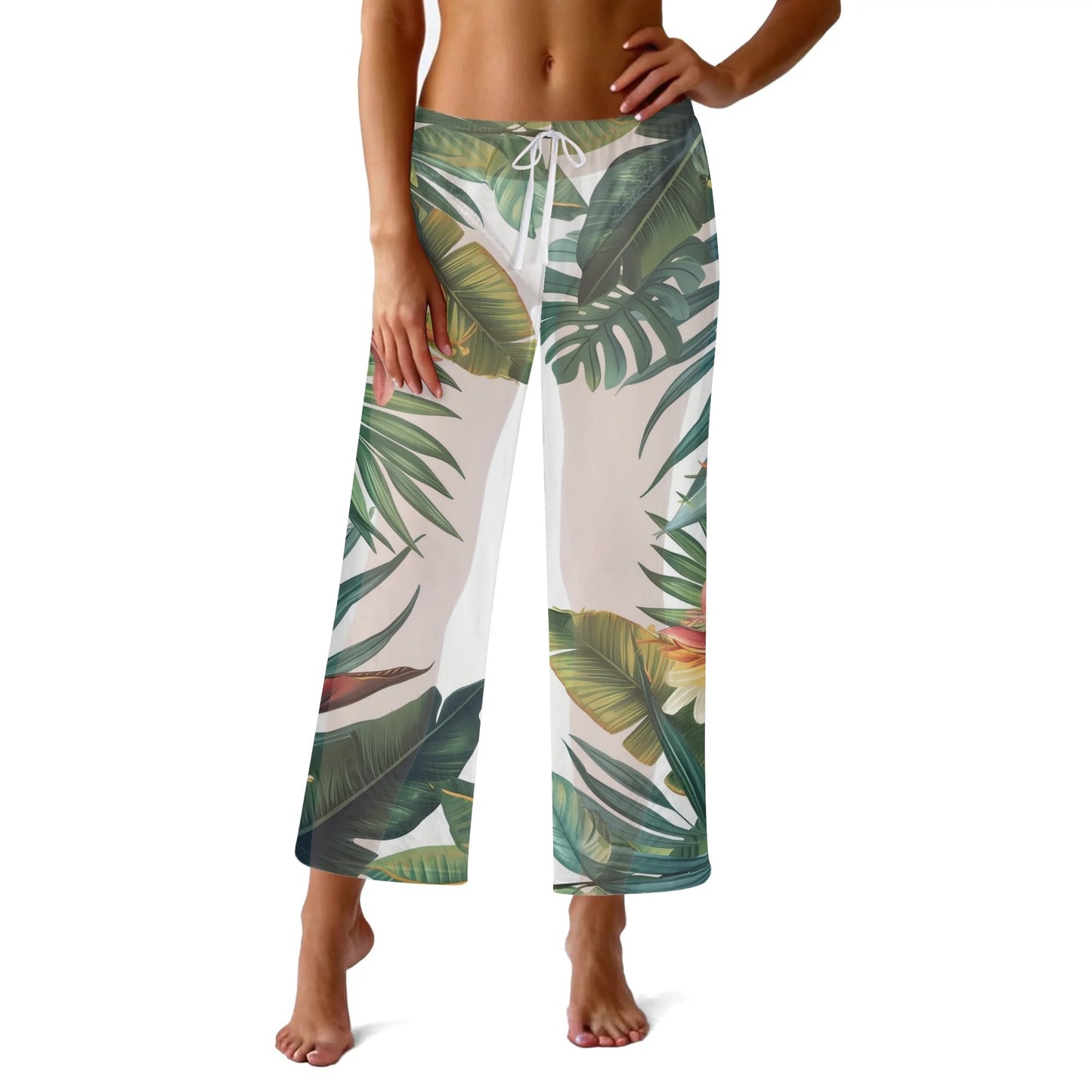 Womens Colorful Island Vibes Tropical Floral Print Sheer Beach Pants