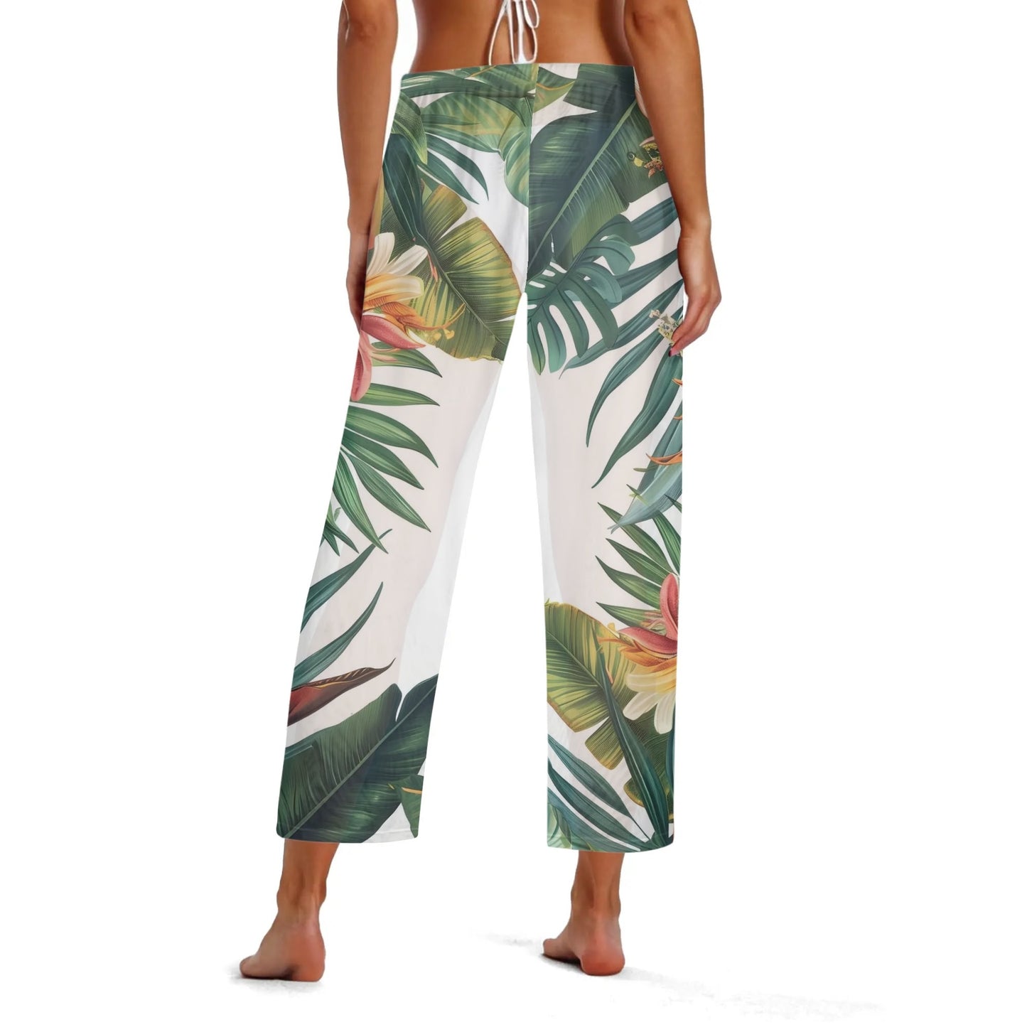 Womens Colorful Island Vibes Tropical Floral Print Sheer Beach Pants