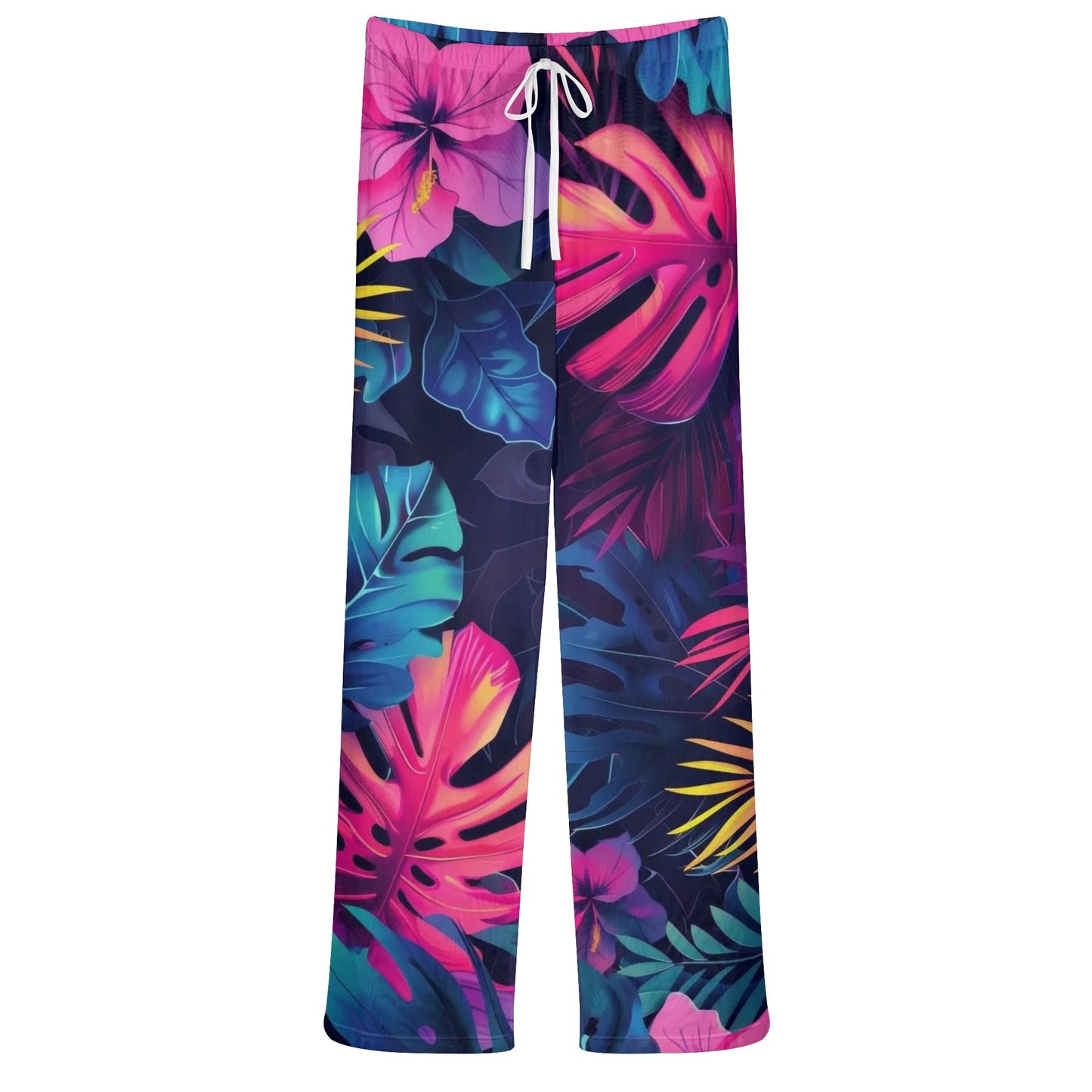 Womens Colorful Island Vibes Tropical Floral Print Sheer Beach Pants