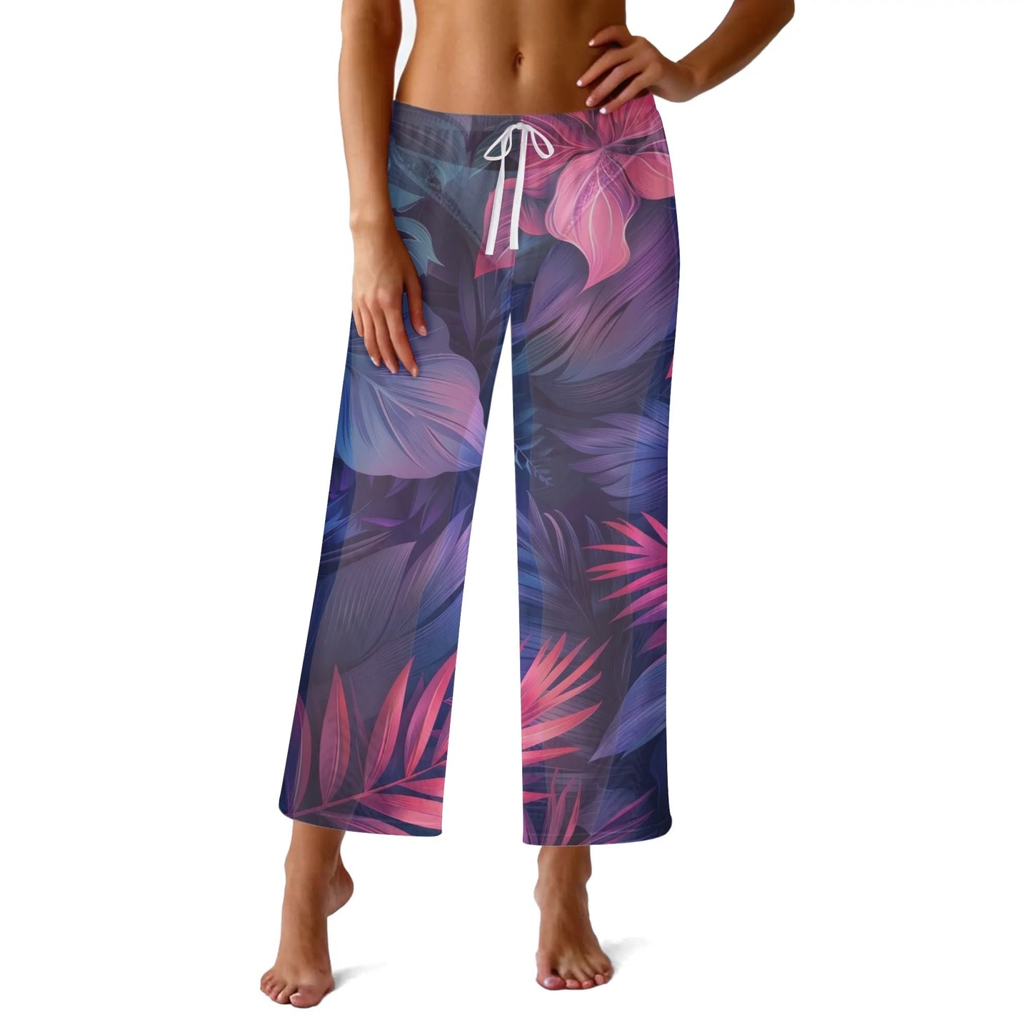 Womens Colorful Island Vibes Tropical Floral Print Sheer Beach Pants