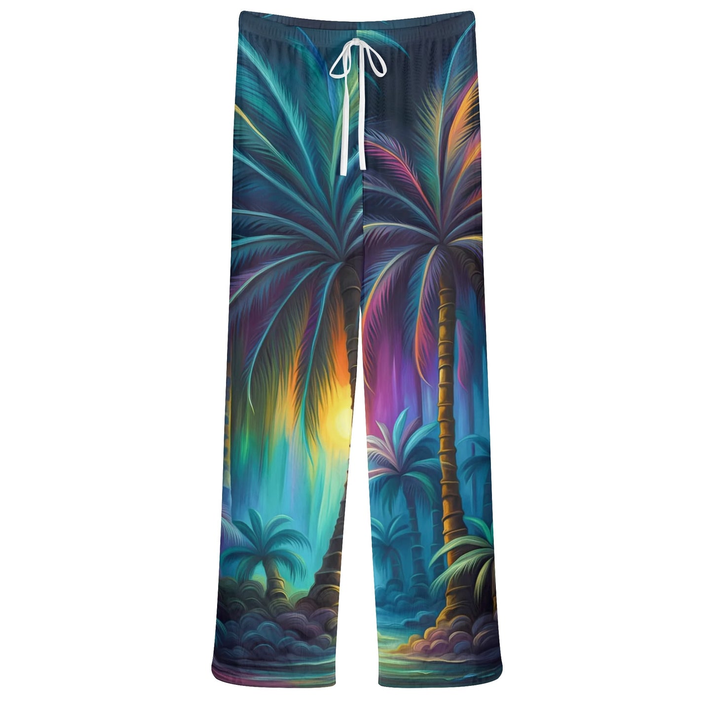 Womens Colorful Island Vibes Tropical Floral Print Sheer Beach Pants