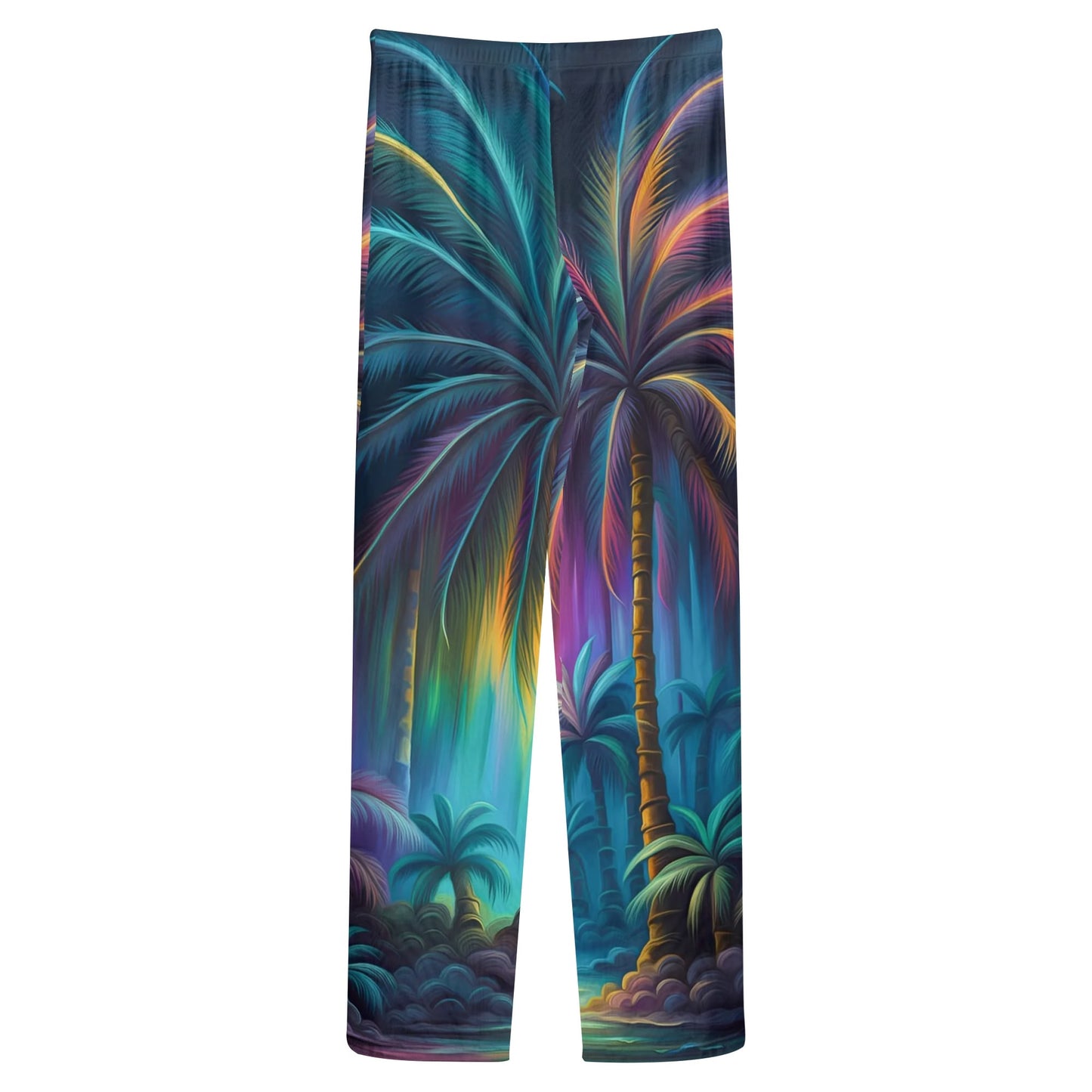 Womens Colorful Island Vibes Tropical Floral Print Sheer Beach Pants