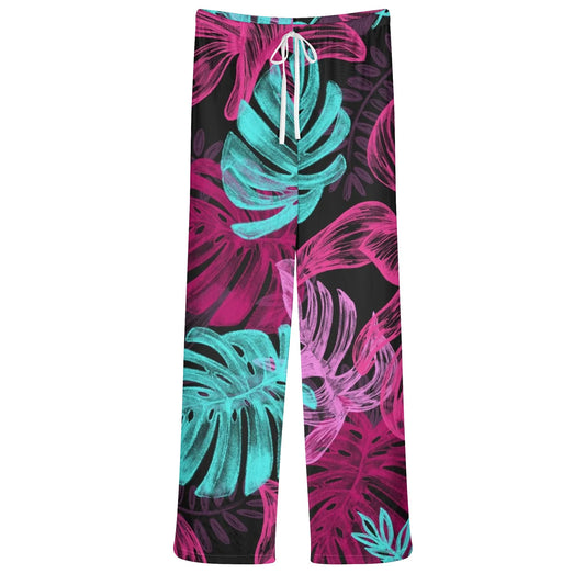 Womens Colorful Island Vibes Tropical Floral Print Sheer Beach Pants