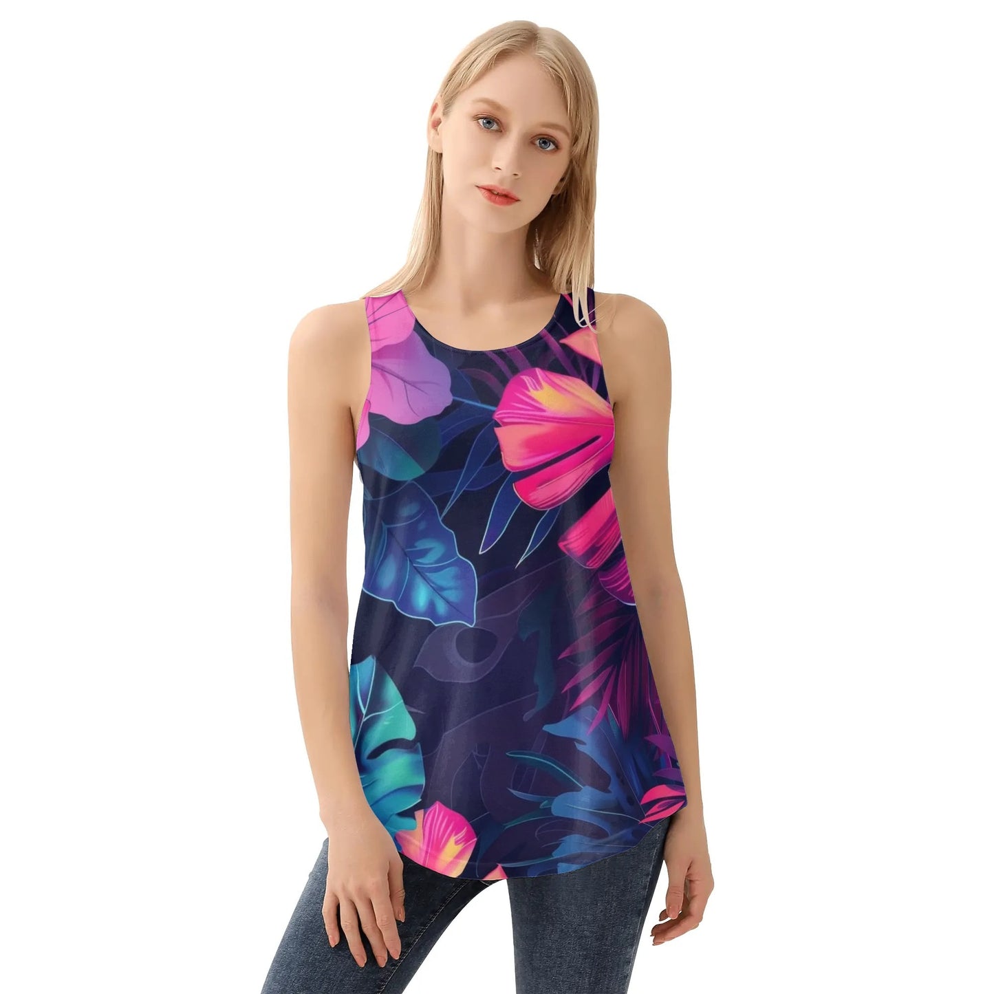 Womens Tropical Floral Print Loose Fit Tank Tops