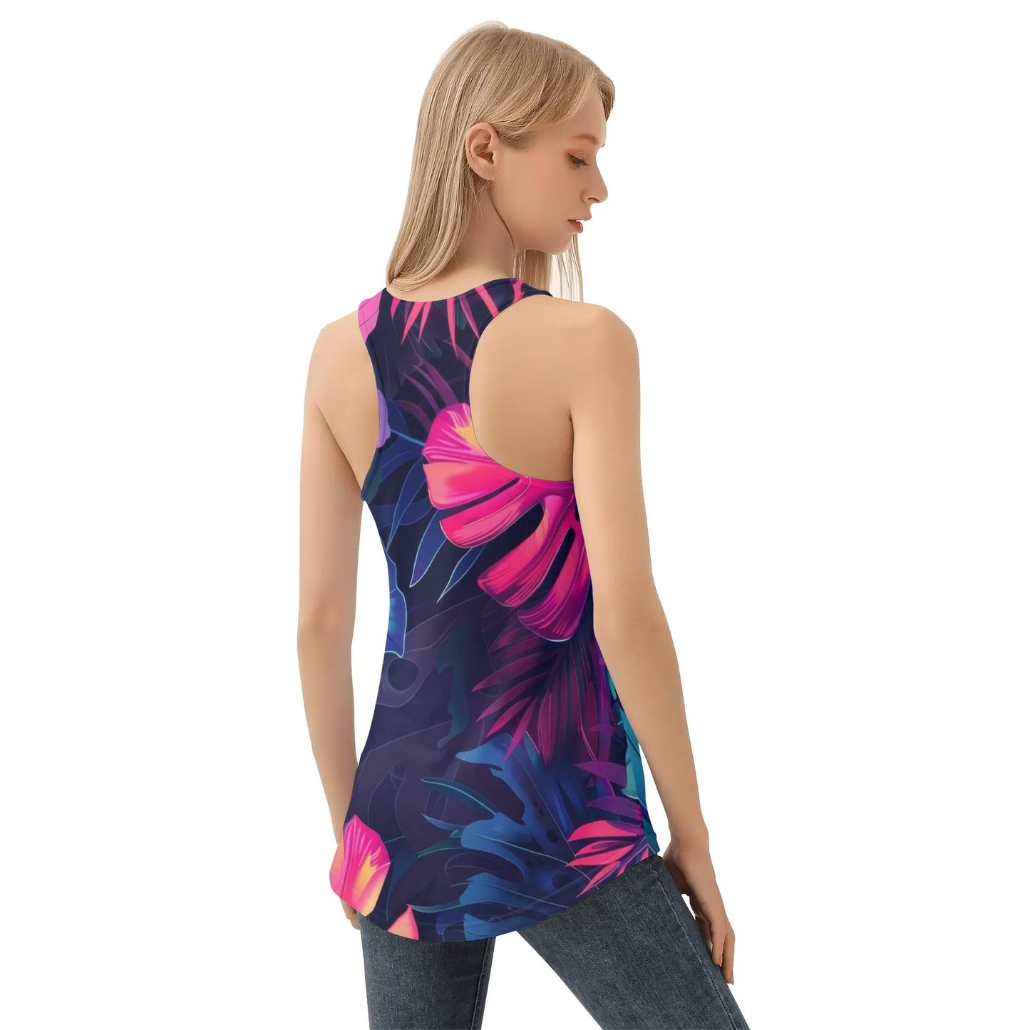 Womens Tropical Floral Print Loose Fit Tank Tops