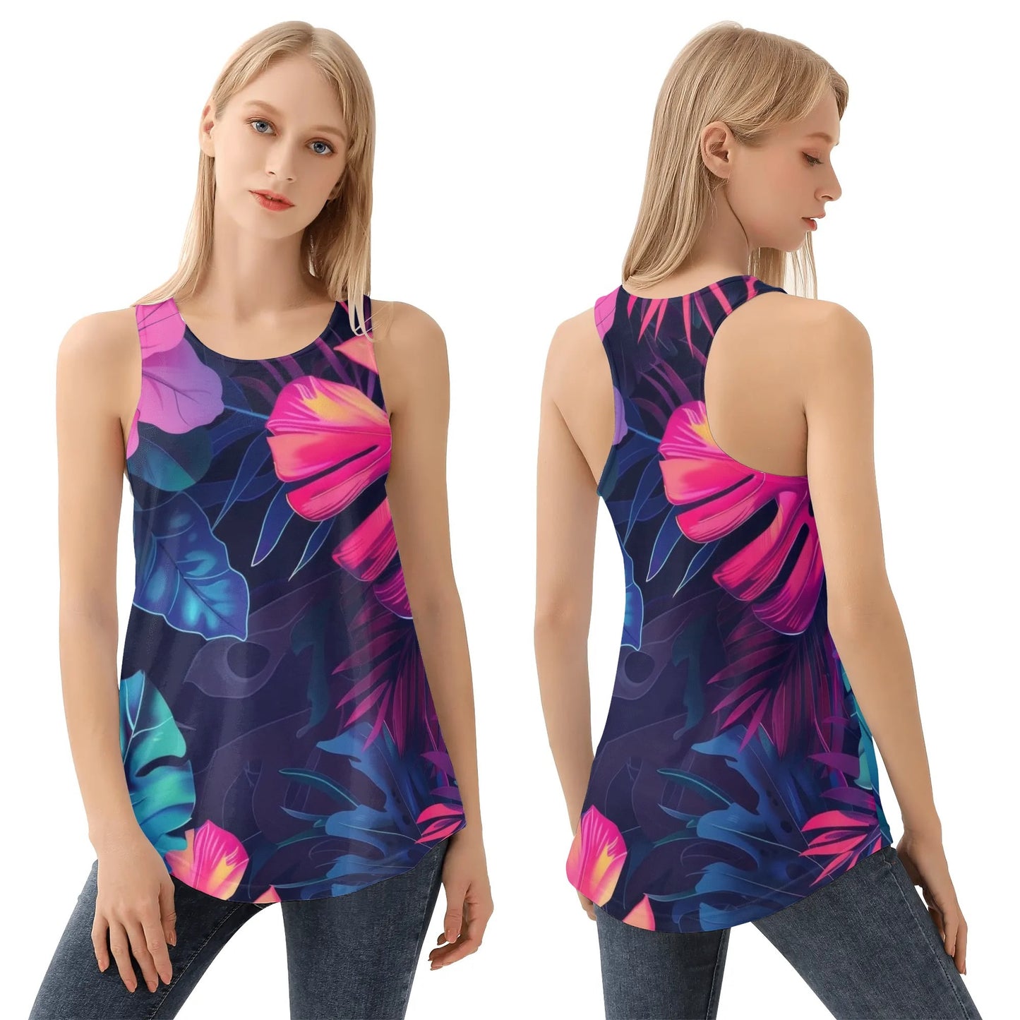 Womens Tropical Floral Print Loose Fit Tank Tops