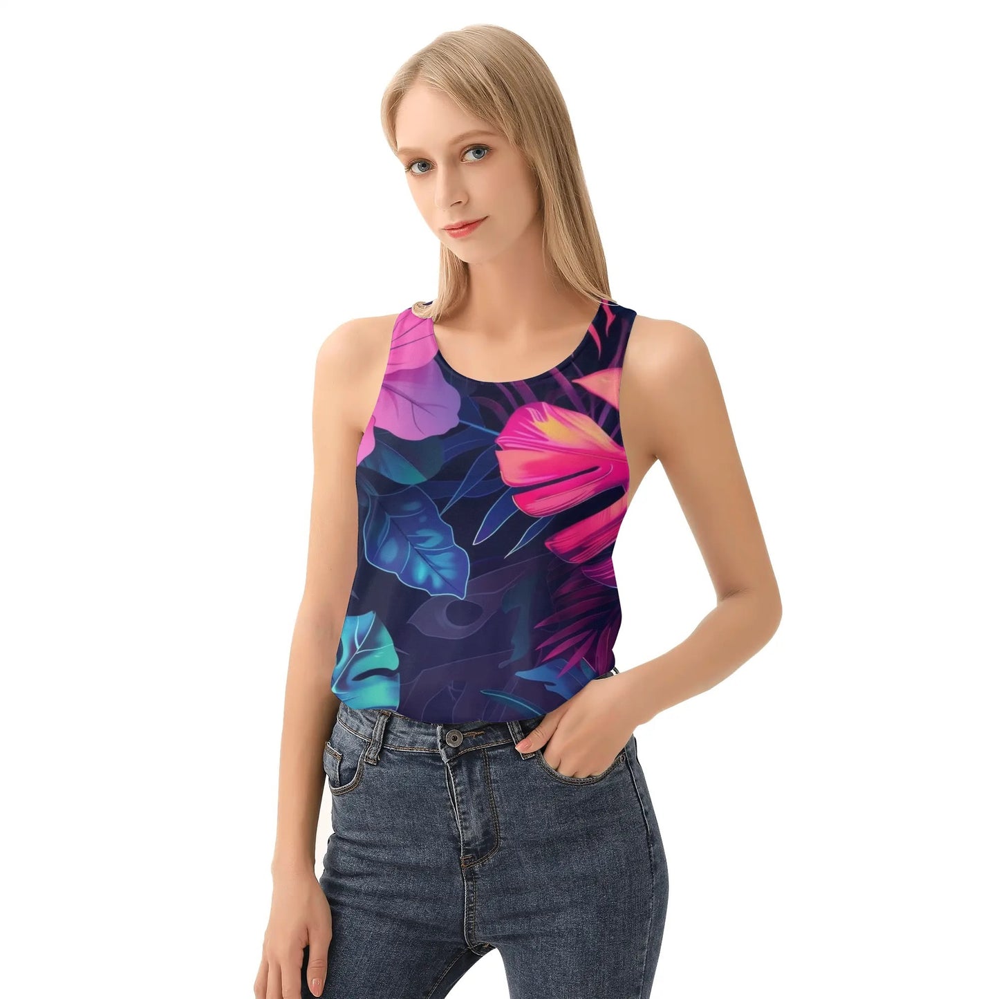 Womens Tropical Floral Print Loose Fit Tank Tops