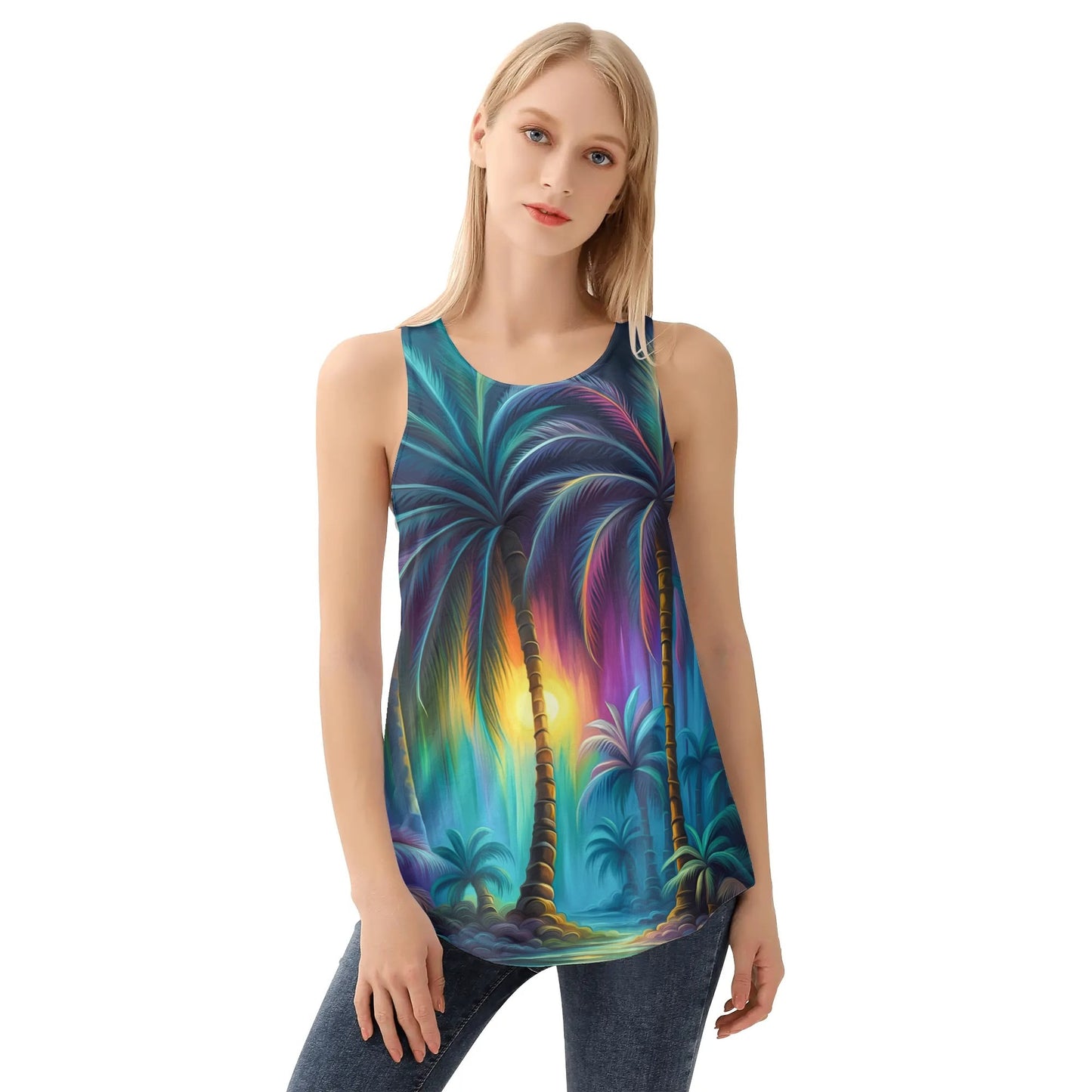 Womens Tropical Floral Print Loose Fit Tank Tops