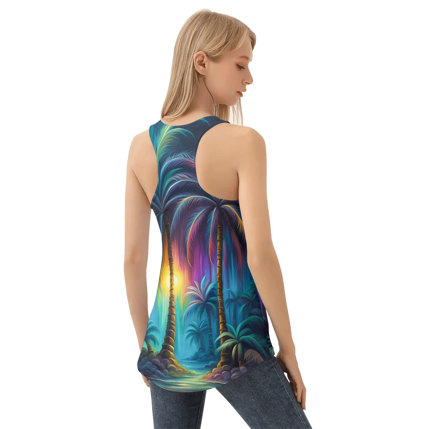 Womens Tropical Floral Print Loose Fit Tank Tops