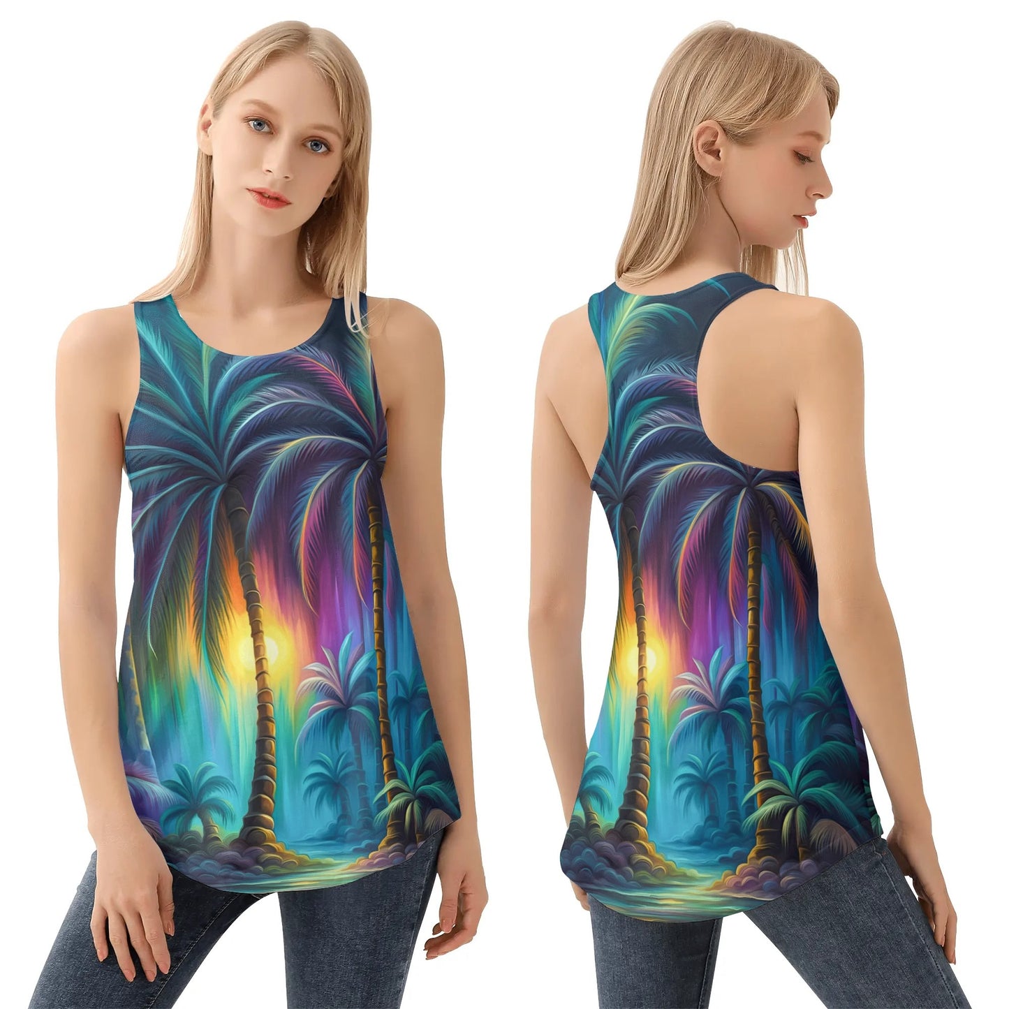 Womens Tropical Floral Print Loose Fit Tank Tops