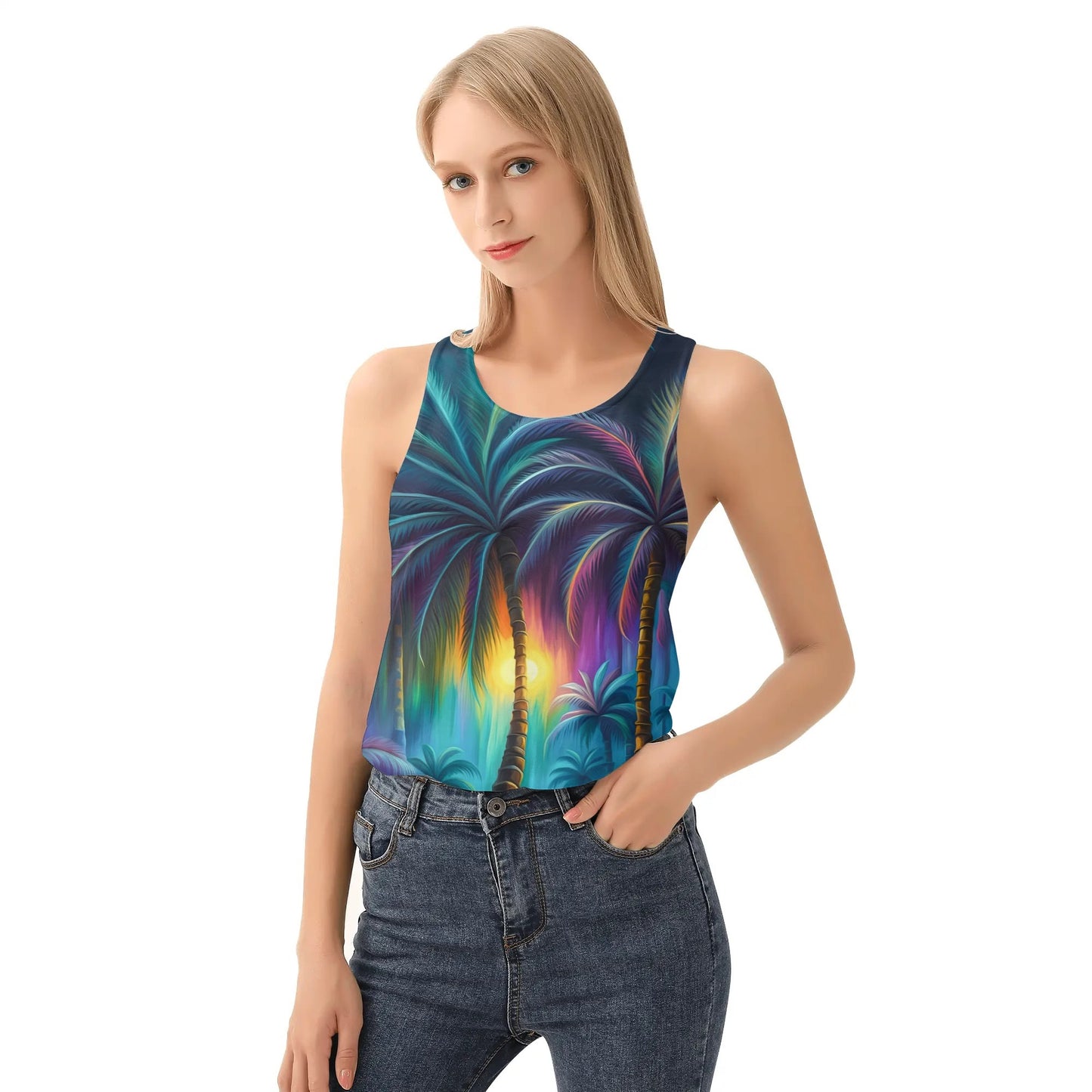 Womens Tropical Floral Print Loose Fit Tank Tops