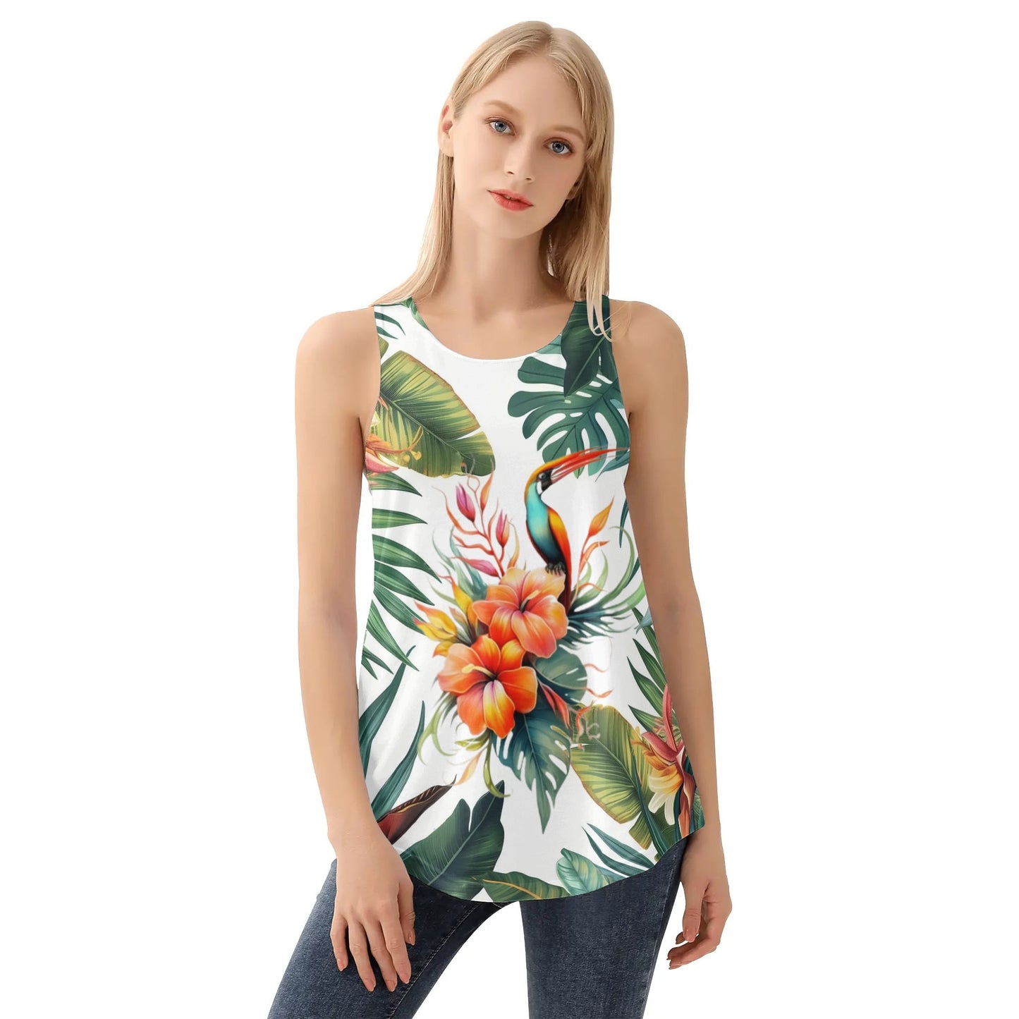 Womens Tropical Floral Print Loose Fit Tank Tops