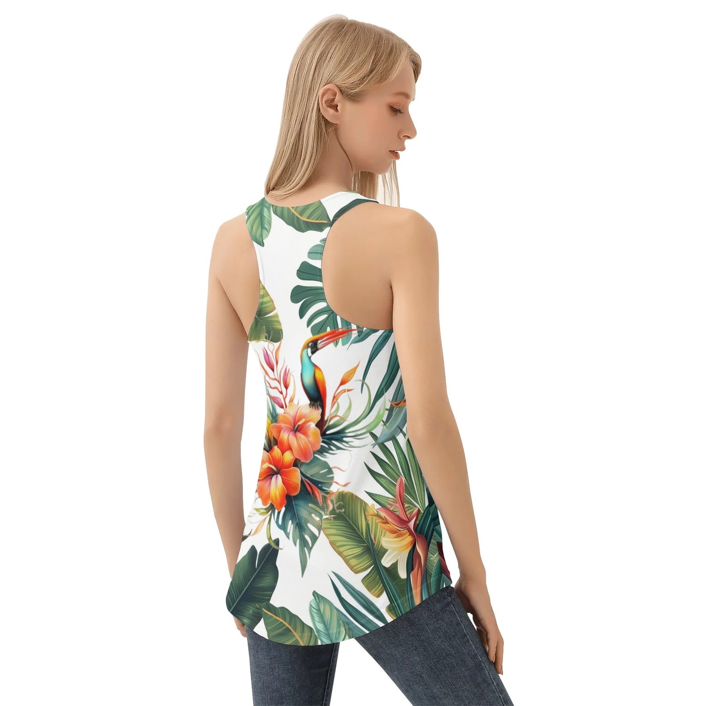 Womens Tropical Floral Print Loose Fit Tank Tops