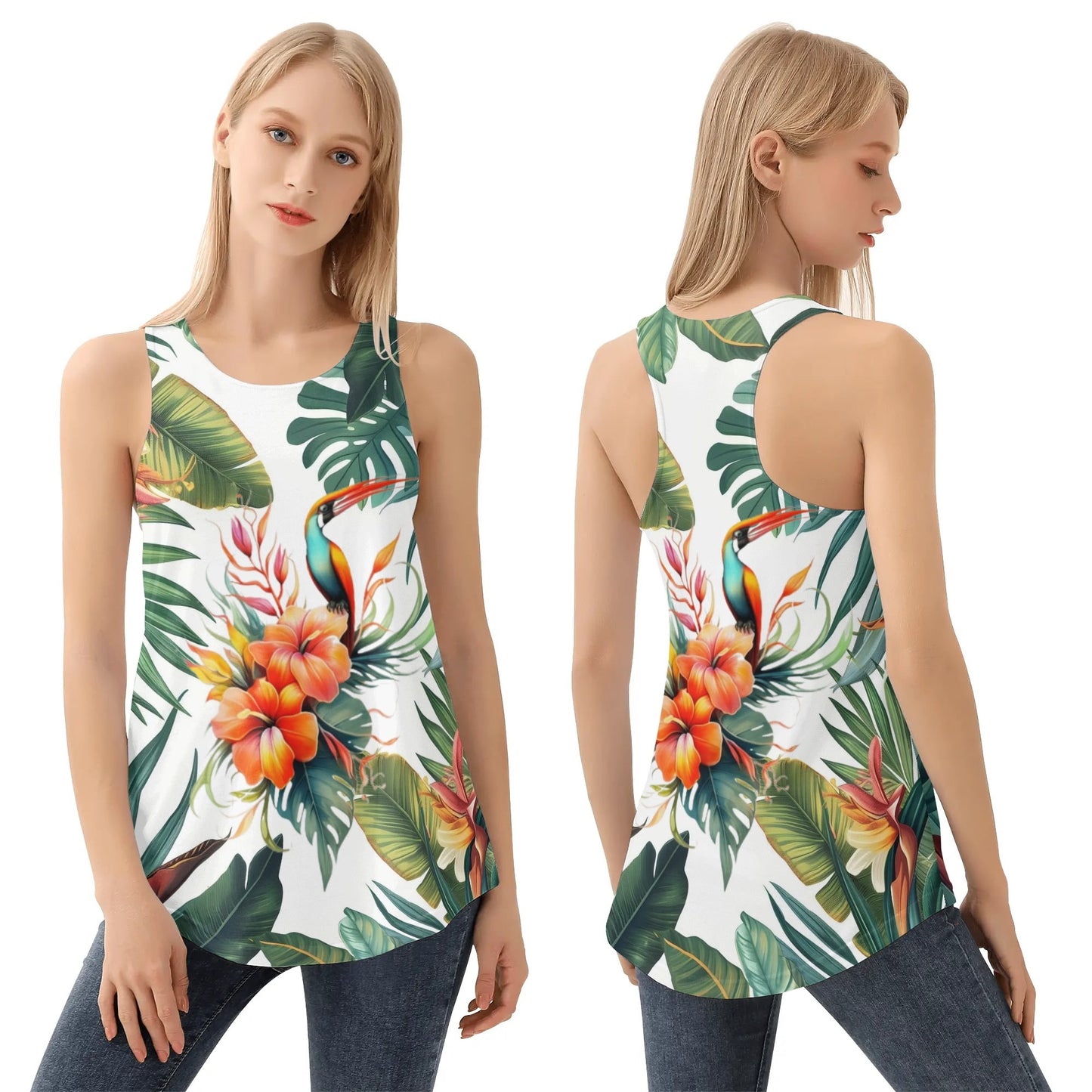 Womens Tropical Floral Print Loose Fit Tank Tops