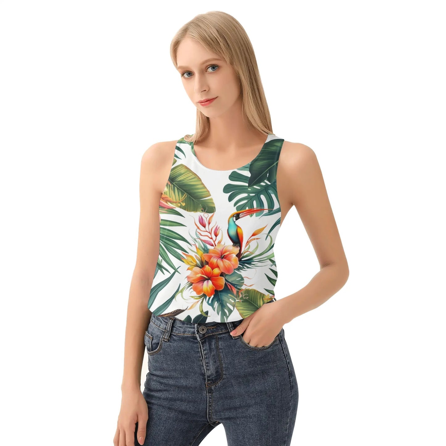 Womens Tropical Floral Print Loose Fit Tank Tops