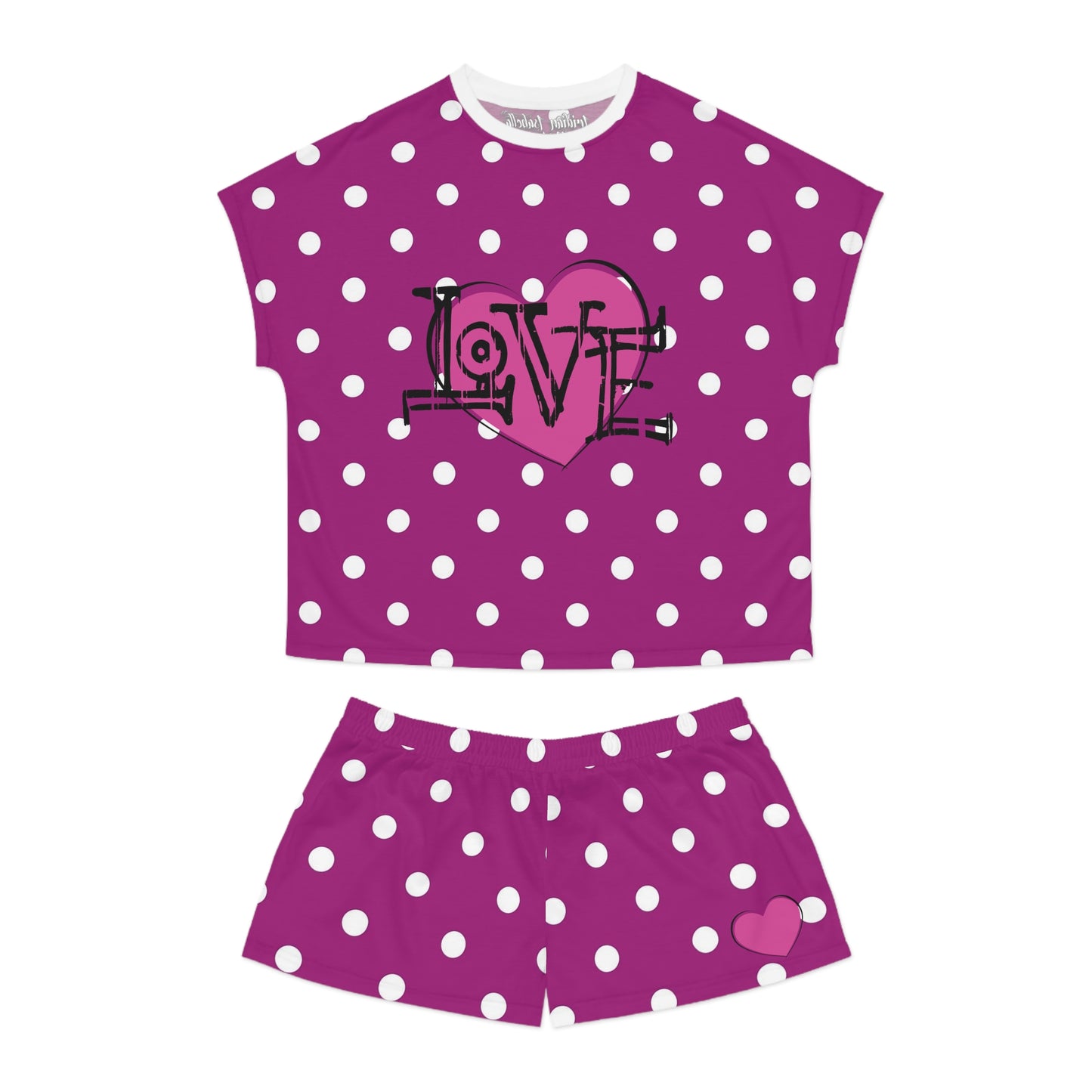 Women's Purple & White Poka Dot Love Graphic Short Pajama Set - NocturnalExpressions