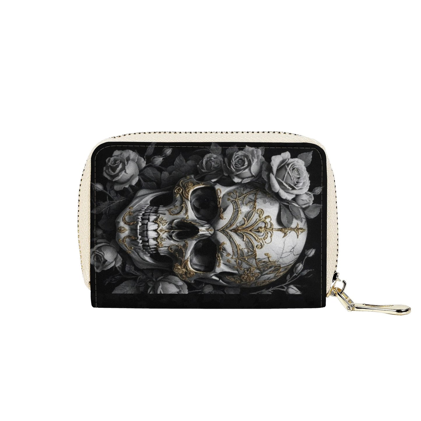 Black PU Leather Skulls and Roses Tattoo Graphic Phone Flip Case