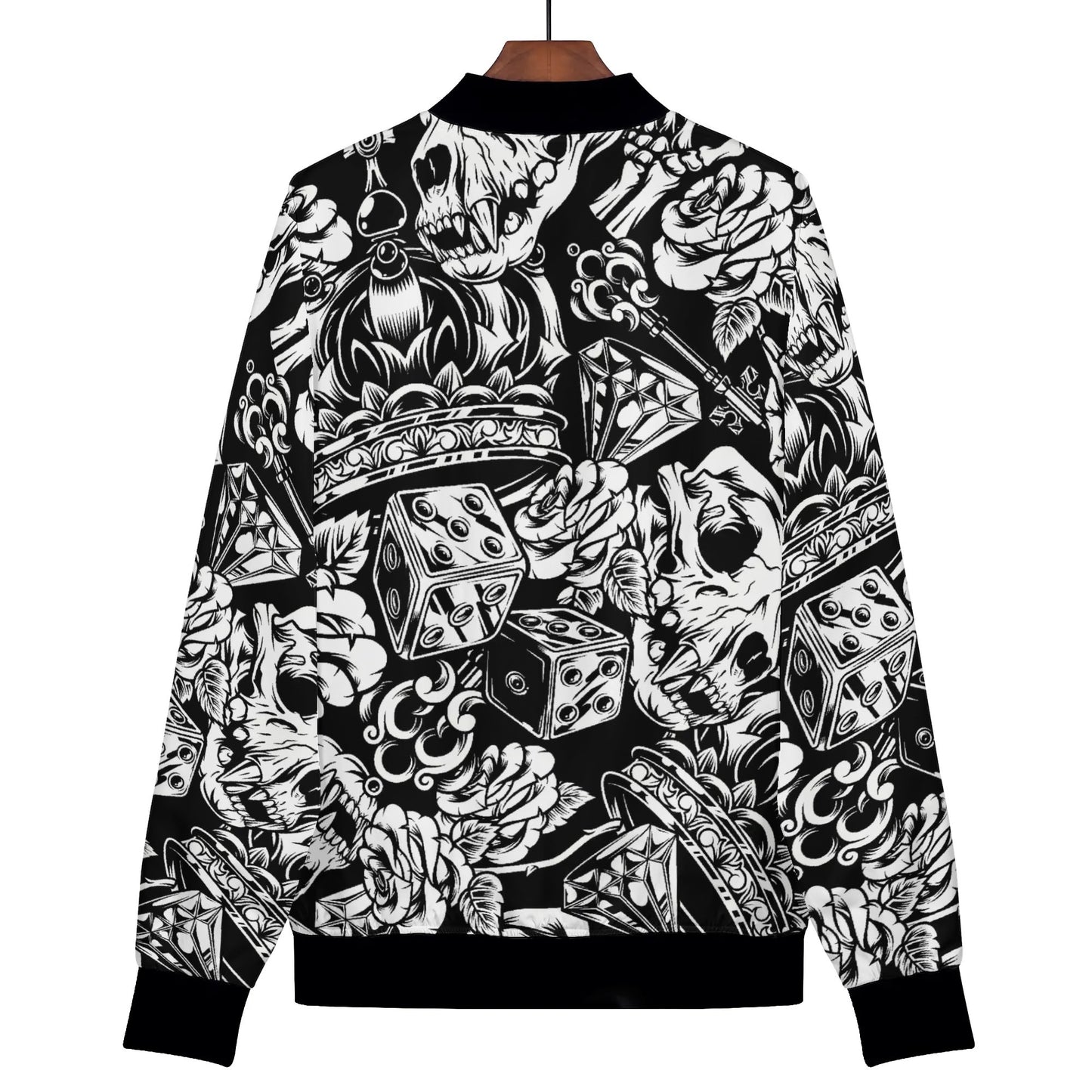 Women's Skulls and Dice Tattoo Pattern Zip-up Printed Bomber Jacket