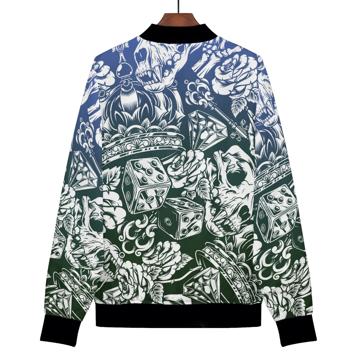 Women's Skulls and Dice Tattoo Pattern Zip-up Printed Bomber Jacket