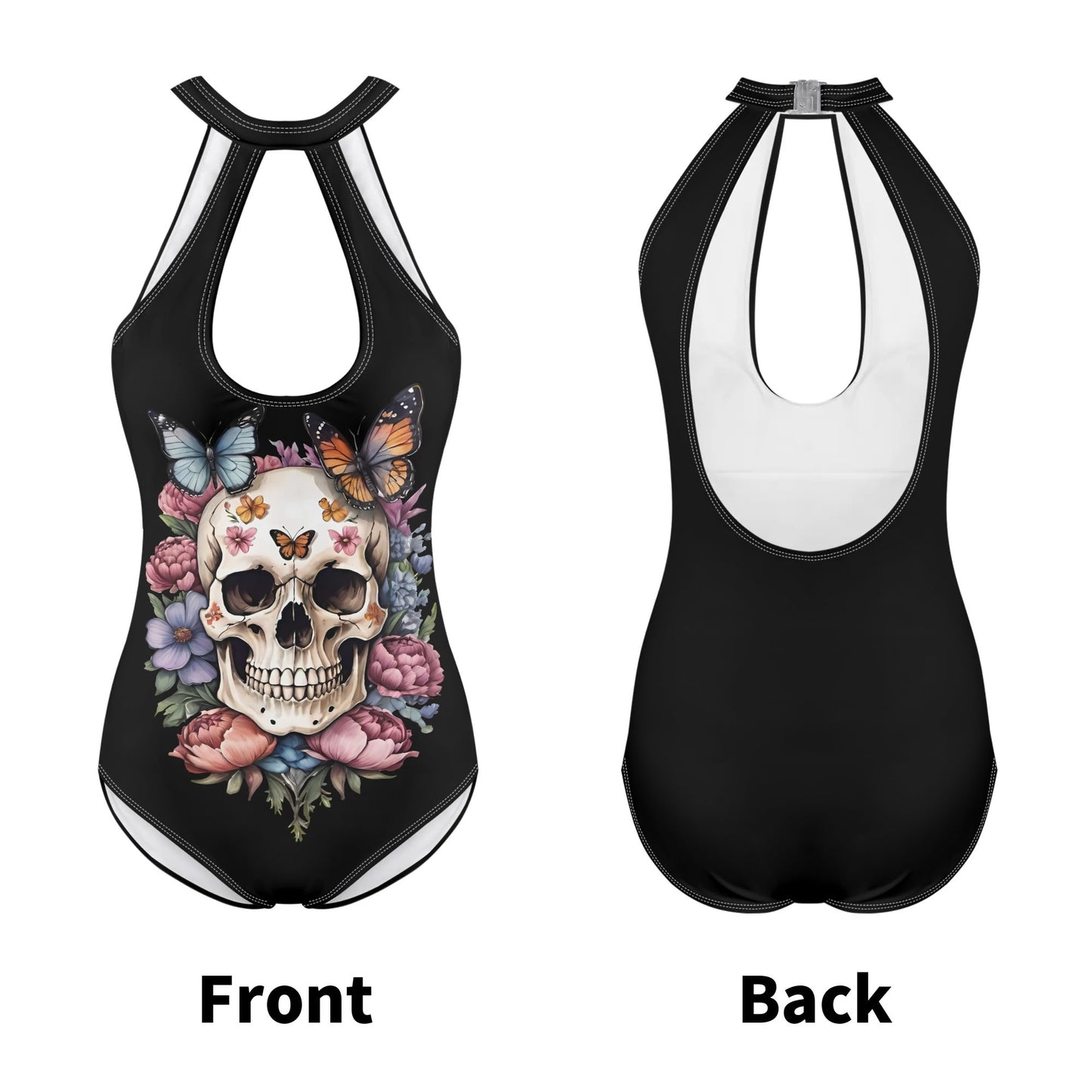 Women's Sexy Gothic Swimwear: Halter Cut Out One-Piece Backless Swimsuit